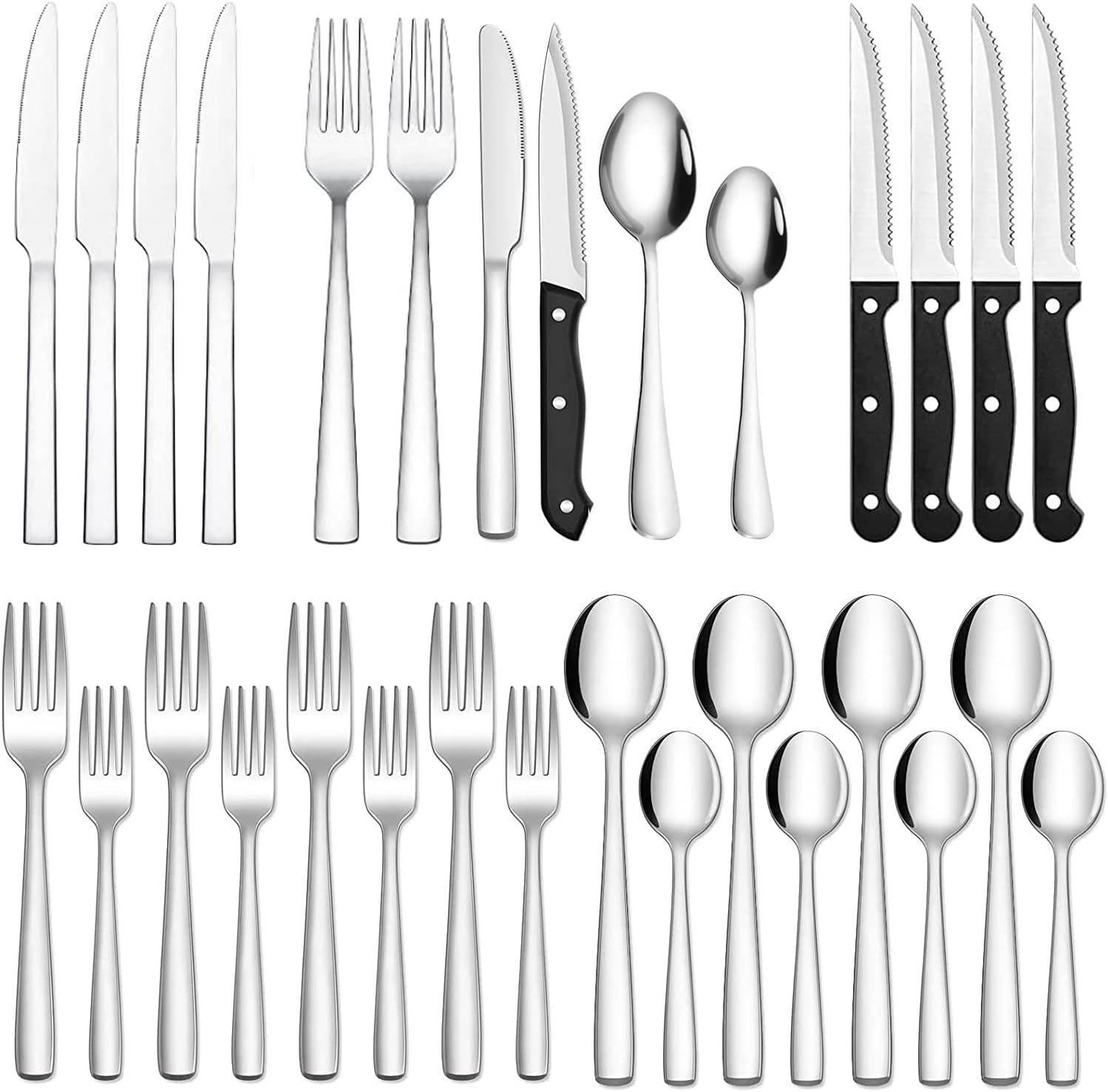 funito 24 piece silverware set for 4, stainless steel flatware cutlery set, kitchen utensils set, tableware set for home kitchen restaurant hotel, includes knives forks spoons, dishwasher safe