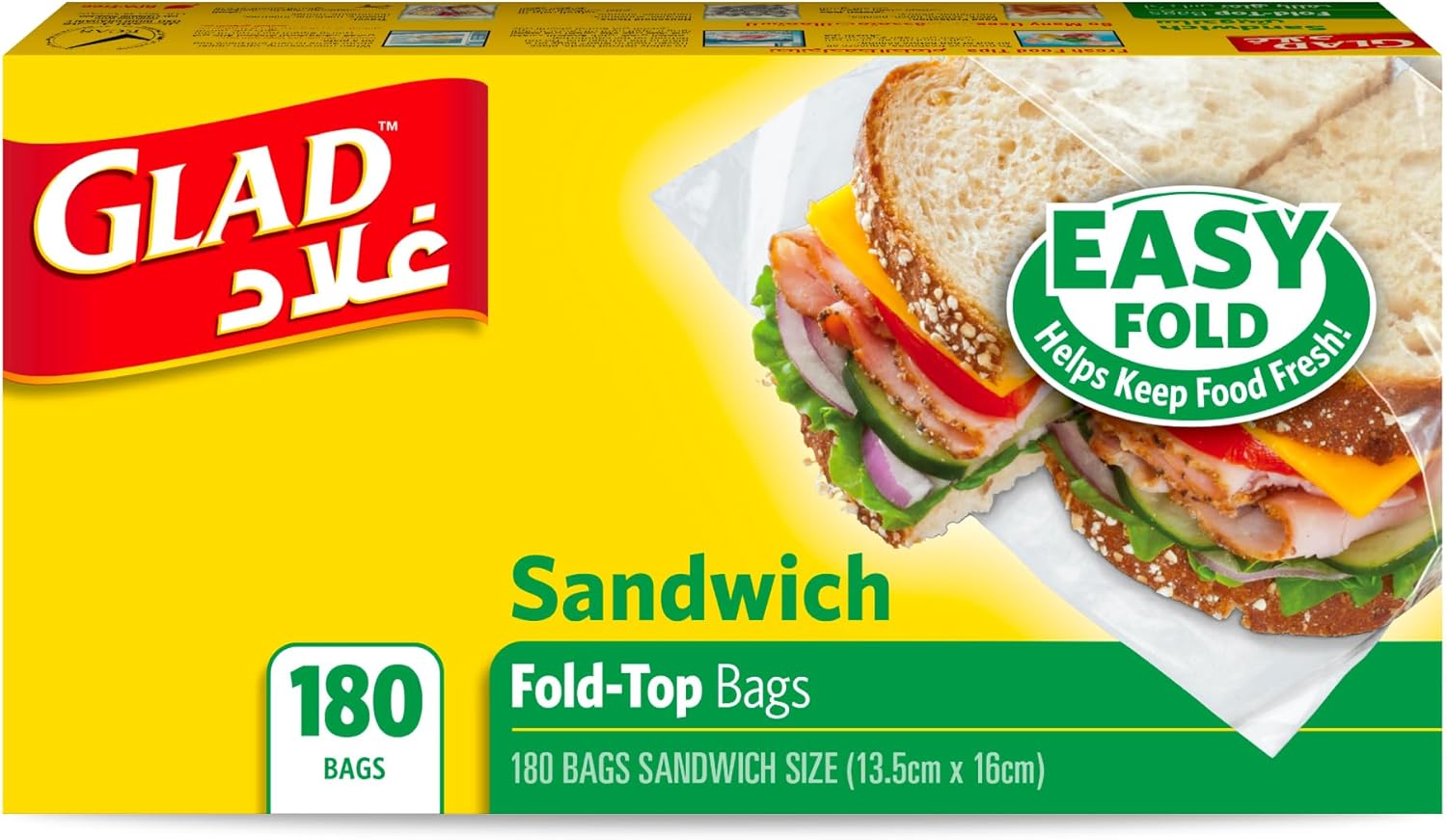 glad sandwich fold top bags size 13.5cm x 16cm 180pcs