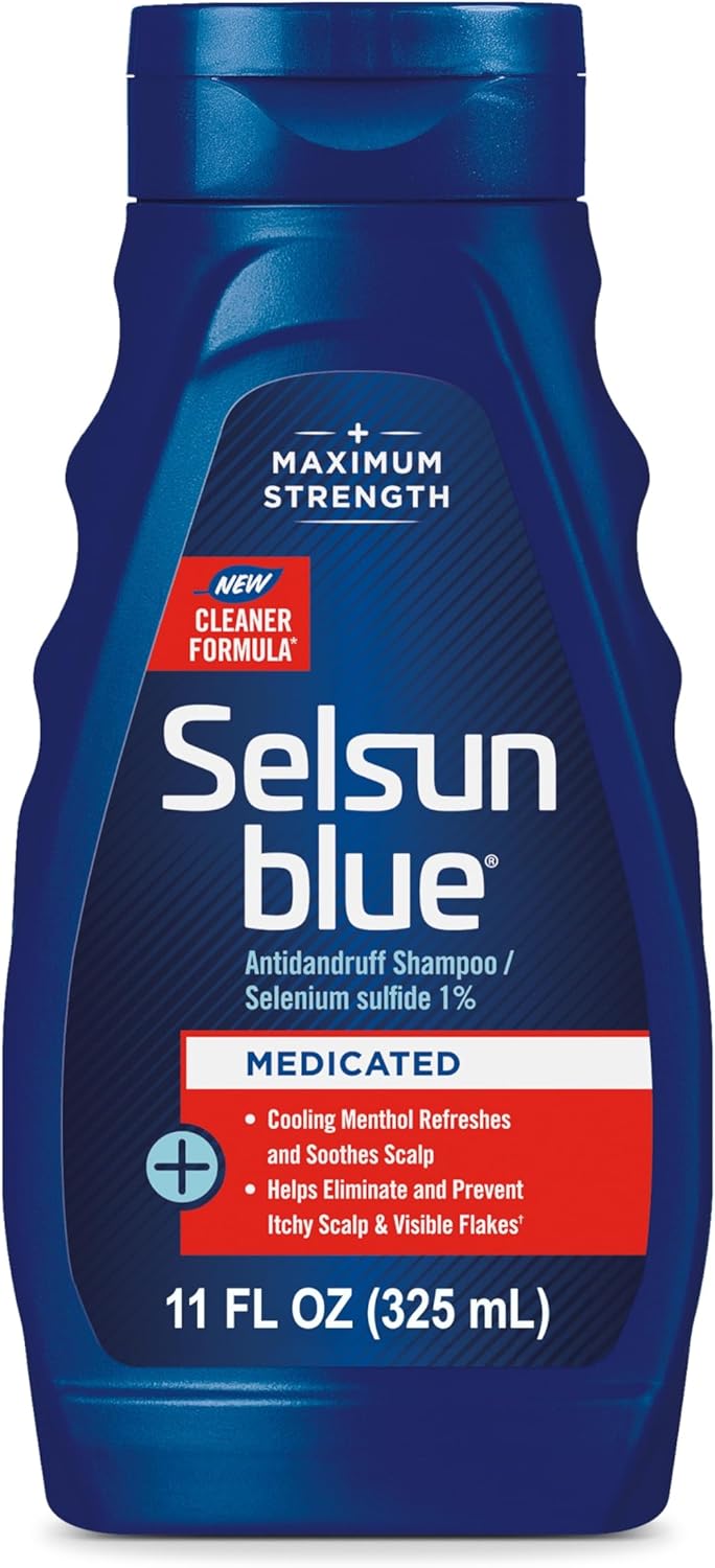 selsun blue medicated anti dandruff shampoo with menthol, 11 fl. oz., maximum strength, selenium sulfide 1%