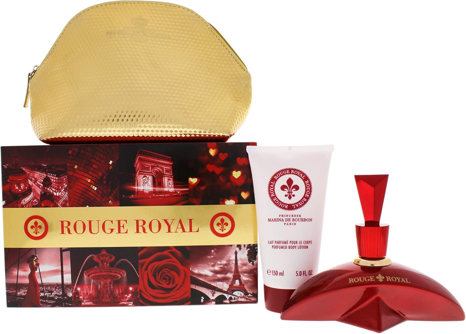 princesse marina de bourbon rouge royal for women 3 pc gift set 3.4oz edp spray, 5oz body lotion, pouch