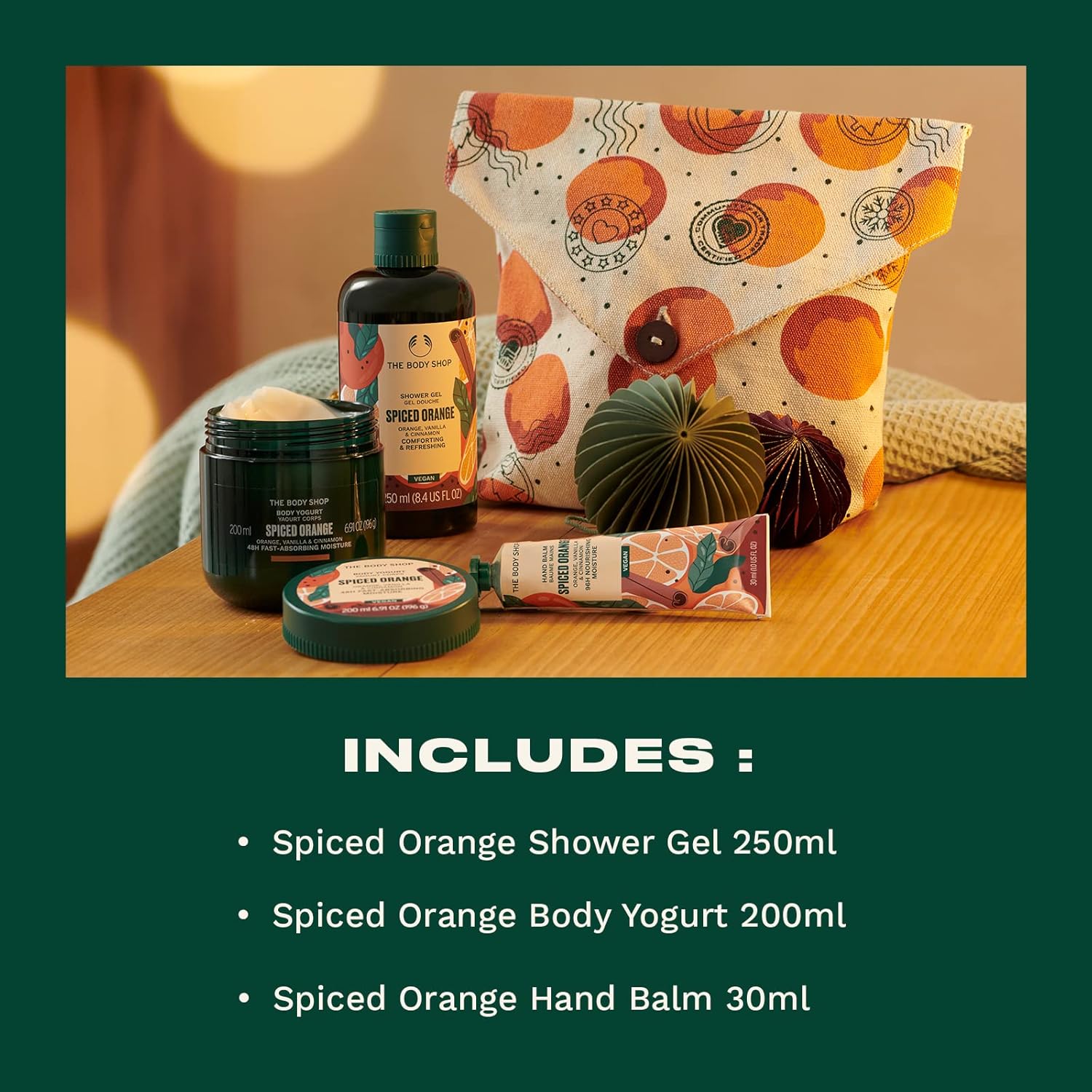 the body shop oranges & stockings essentials gift set – spiced orange holiday skincare kit – vegan – 3 items