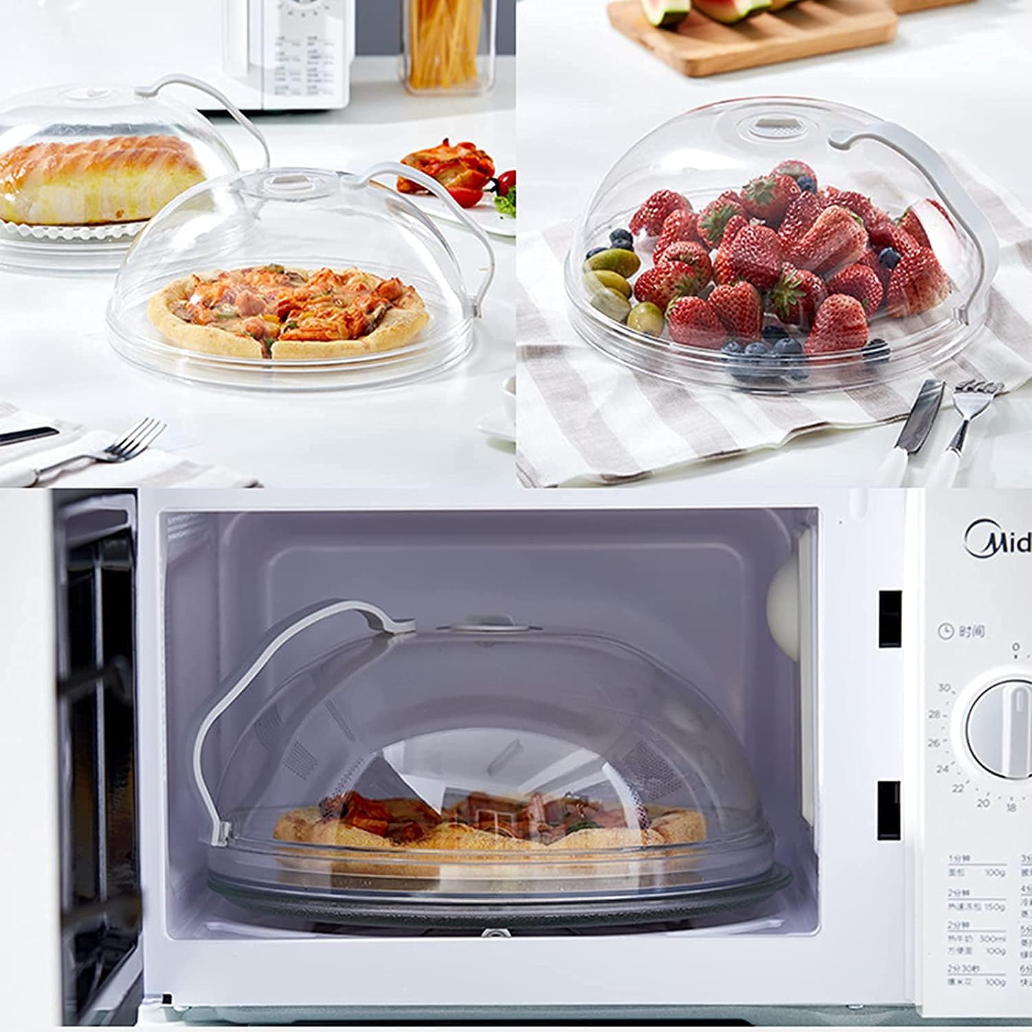 angju 2 pack microwave splatter cover, transparent cover, microwave plate cover lid with handle and adjustable steam vents holes keeps microwave oven clean