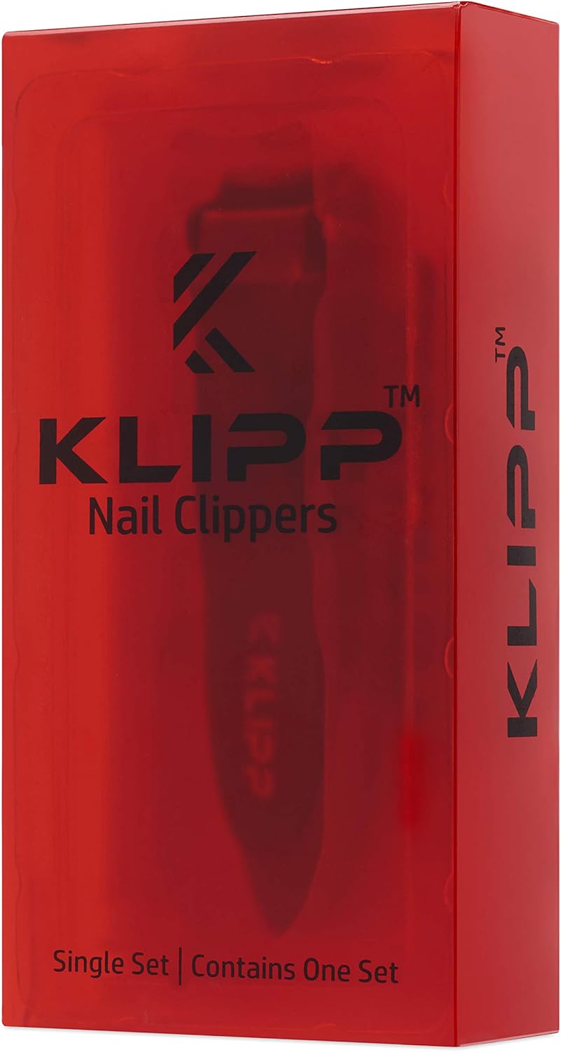 klipp nail clippers for men with catcher klipp razor sharp heavy duty self collecting nail cutters with ergonomic lever keep fingernails and toenails impeccably manicured includes ziplock pouch
