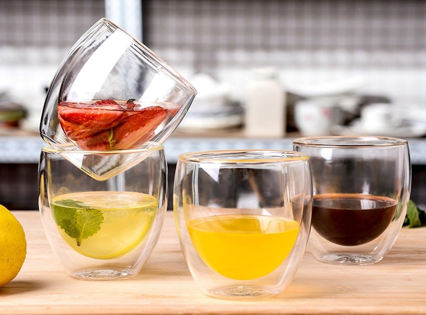 domowin double walled glasses for espresso coffee turkish tea, espresso coffee cups 80 ml set of 4 pcs