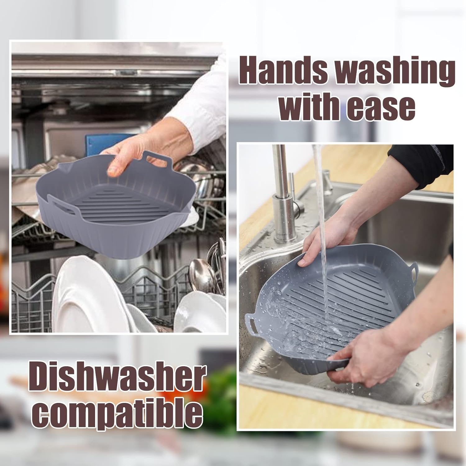 golden associate silicone liners square 8 inches for air fryer, 2 pcs non stick food grade reusable silicone pot baking tray basket bowl oven air fryer accessories, assorted color.