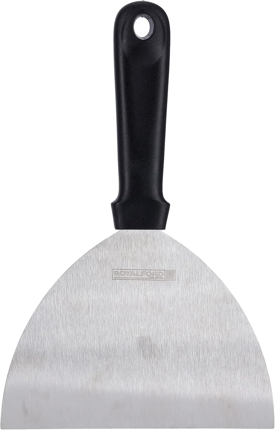 royalford rf9872 stainless steel scraper portable ergonomic long handle multi purpose slanted blade cutter | bench food dishwasher safe ideal slice, chop, mince, & scoop