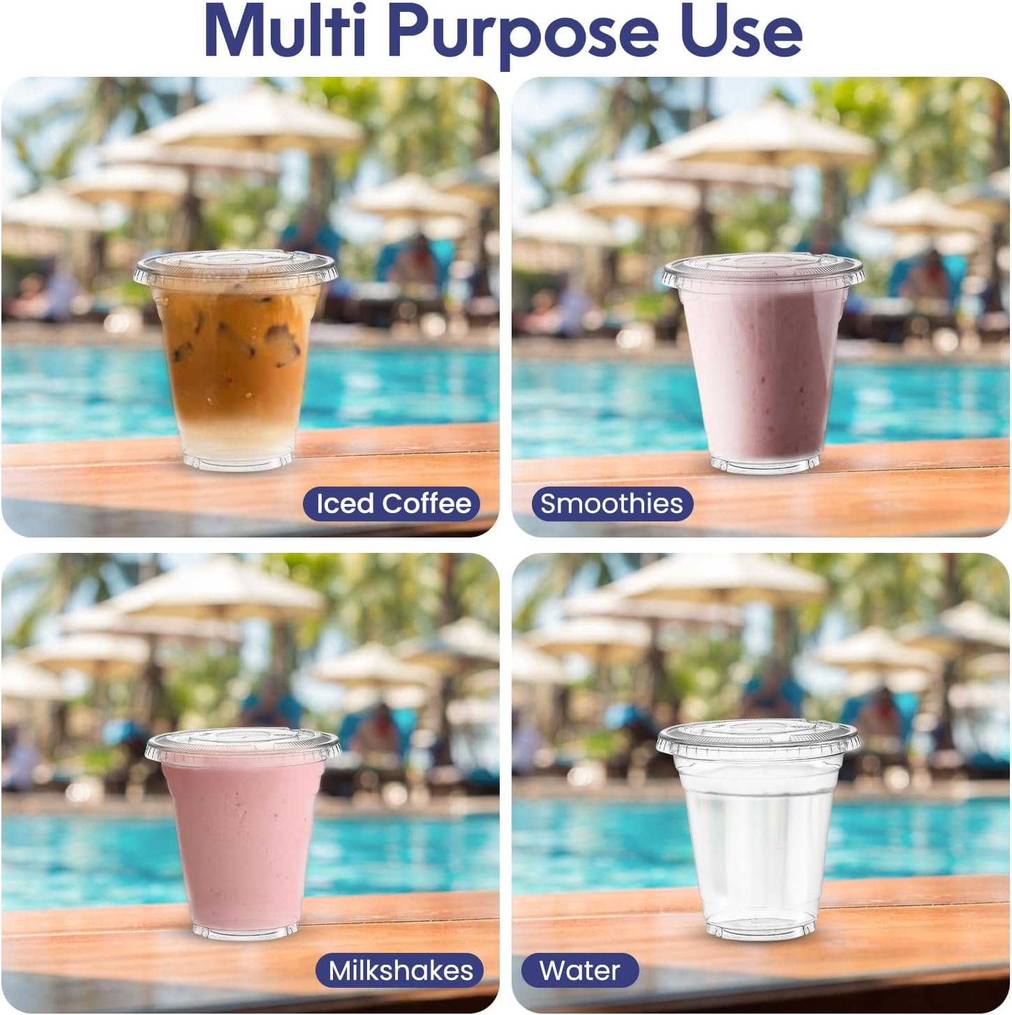 snh 25 pieces 12oz juice cup with lid clear strong disposable cups ideal for iced coffee, smoothies, bubble boba tea, milkshakes, frozen cocktails, water, sodas, juices, snacks, dessert & more.