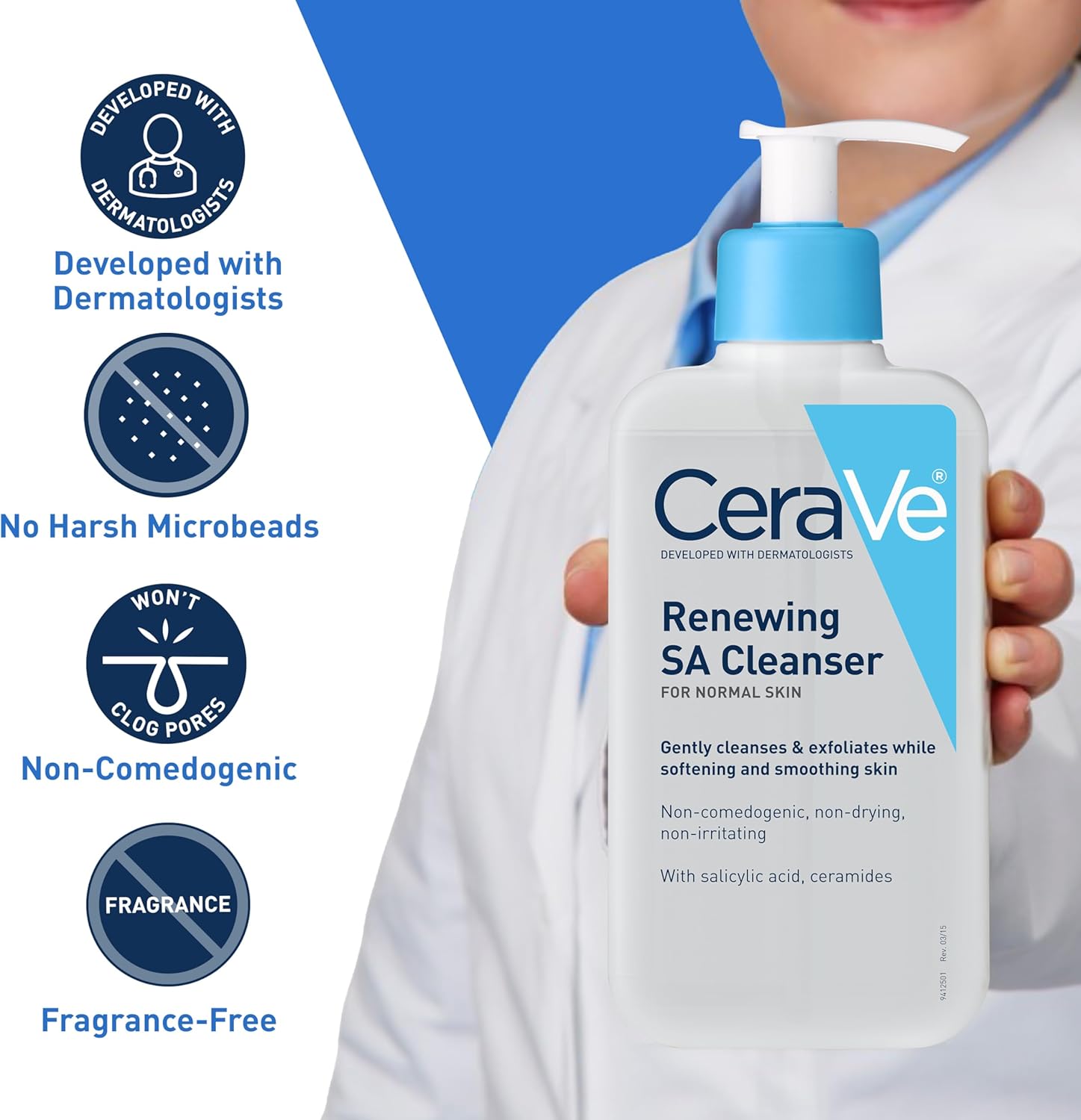 cerave salicylic acid cleanser | 16 ounce | renewing exfoliating face wash with vitamin d for normal skin | fragrance free