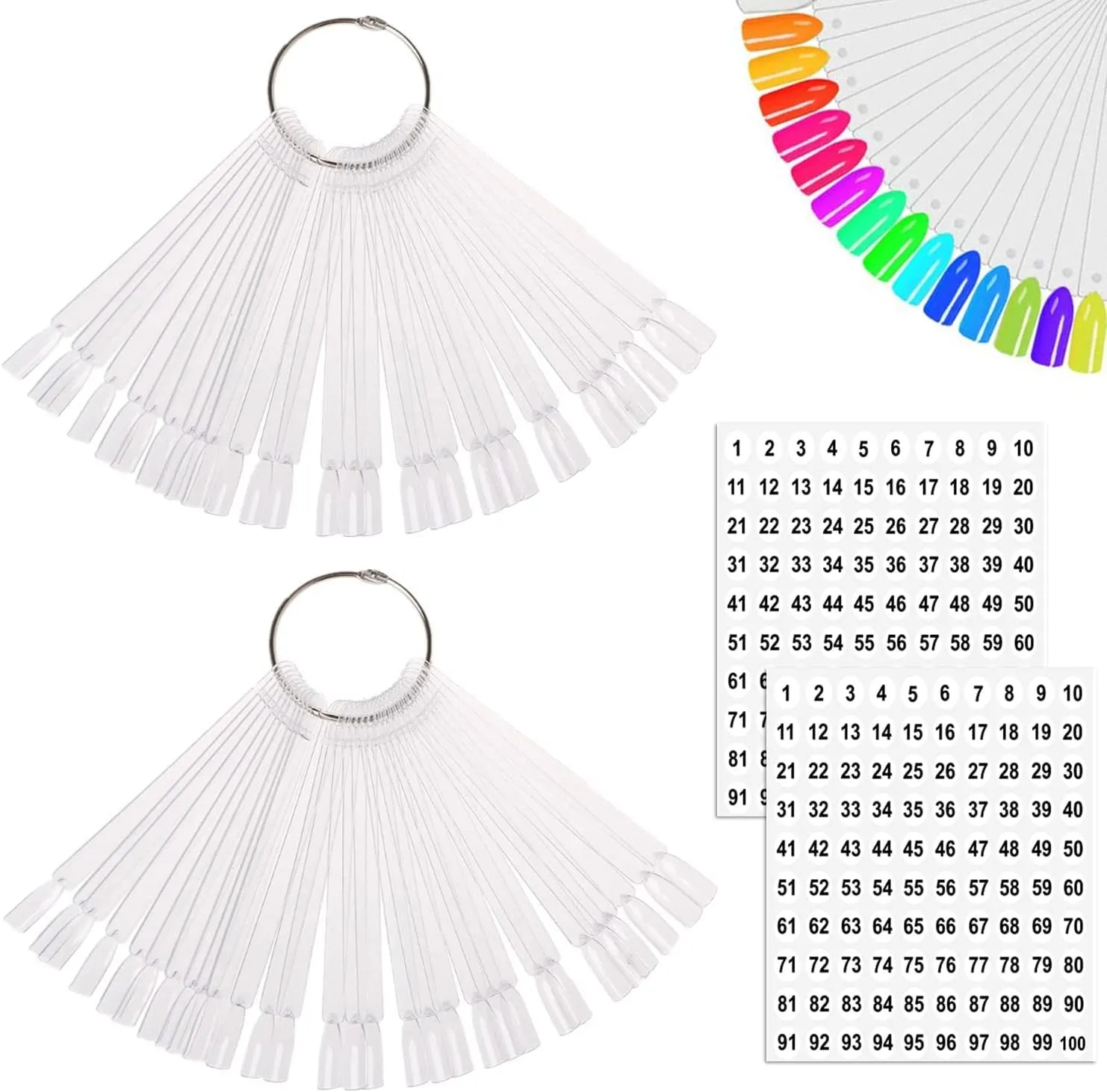 Odluzy 100 Pcs Fan Shaped Nail Swatch Sticks, Clear Nail Polish Swatch Sticks Acrylic Nail Practice, Nail Tips Art Gifts for Women, Nails Sample Stick Clear Acrylic Sticks, Nail Art Supplies