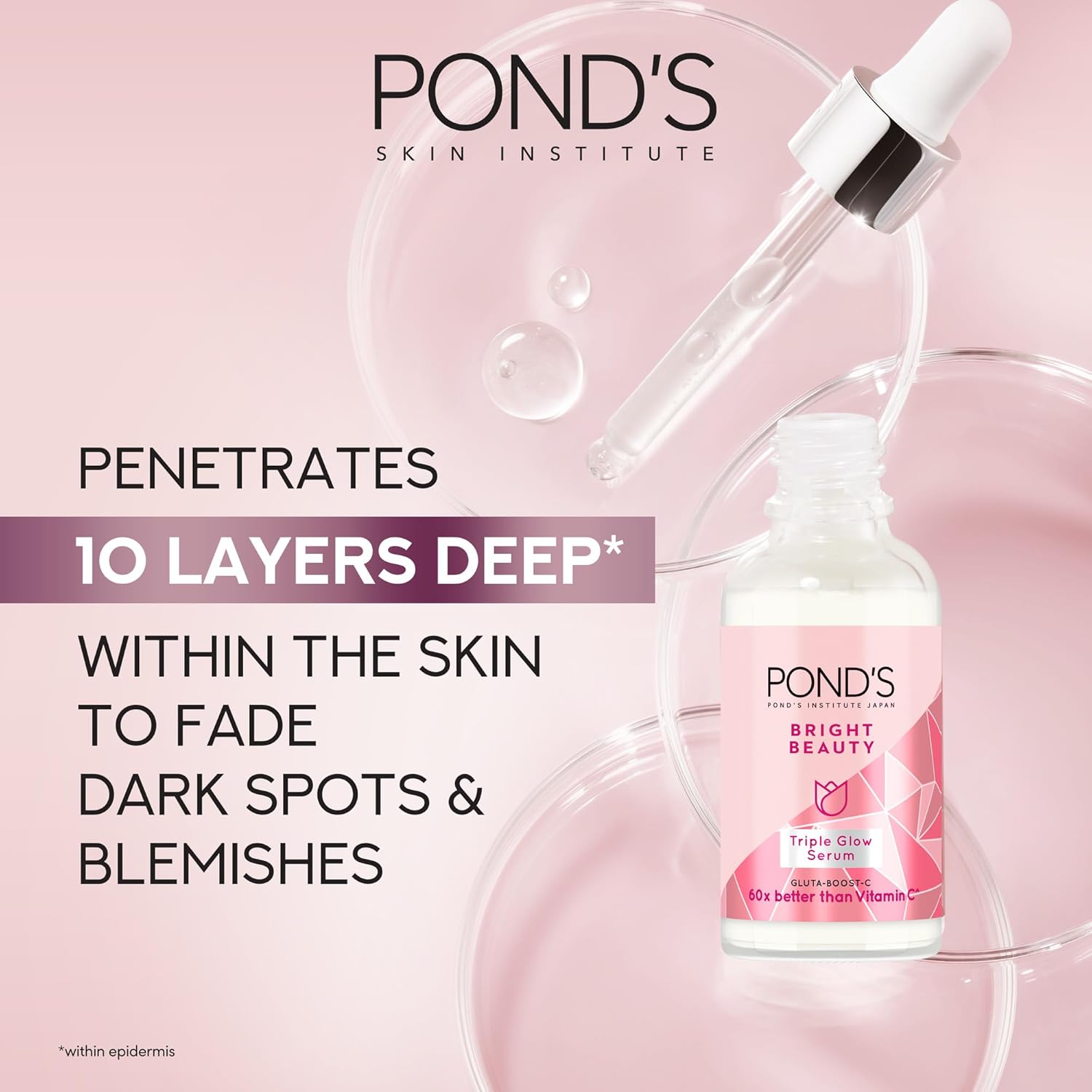 pond's bright beauty triple glow serum, with niacinamide and hyaluronic acid, 30g