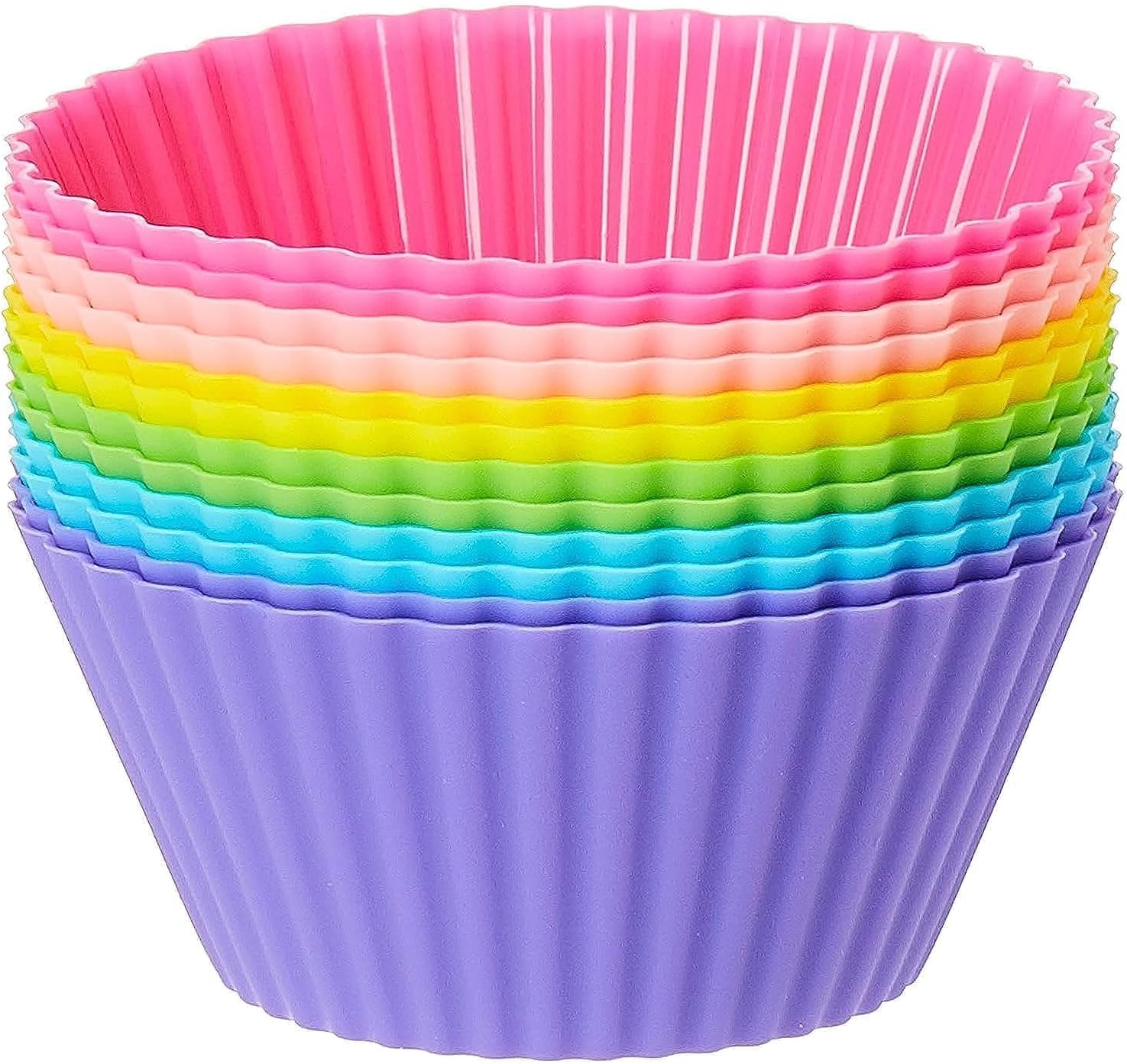 sky touch silicone cupcake liners 12pcs, baking cups non stick cake muffin chocolate cupcake liner baking cup mold, multicolor