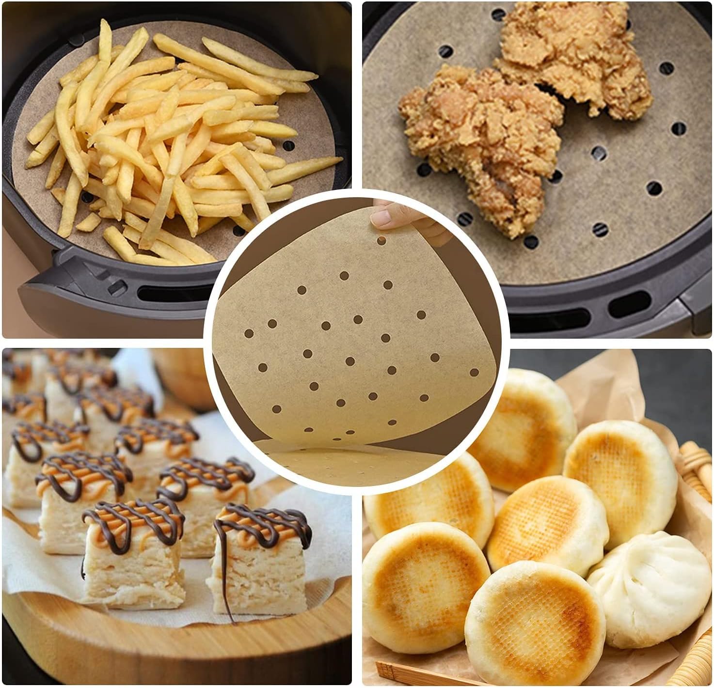 tsbfeery 100 pcs square air fryer parchment paper 8.5 inch unbleached square air fryer liners/steaming parchment liner for air fryer, steaming basket (8.5inch)
