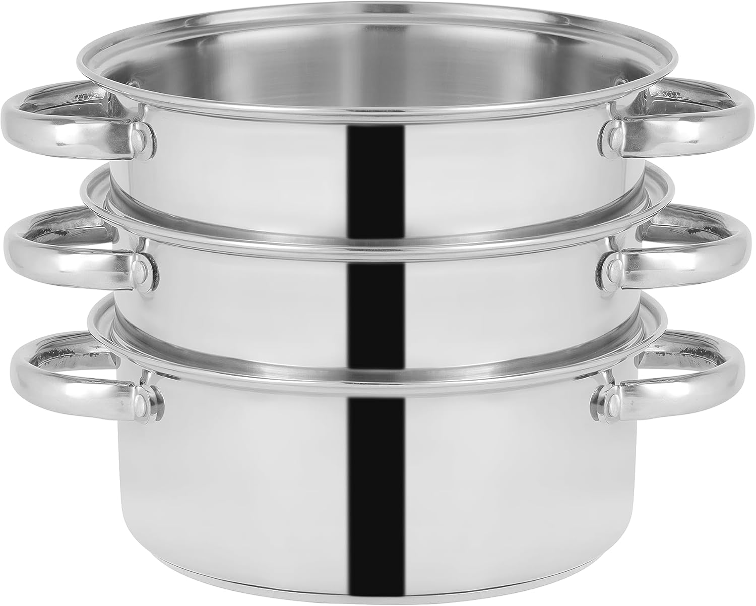 delcasa induction compatible 3 layer steamer pot dc2931 24 cm 4 l capacity, 3 racks stainless steel steamer