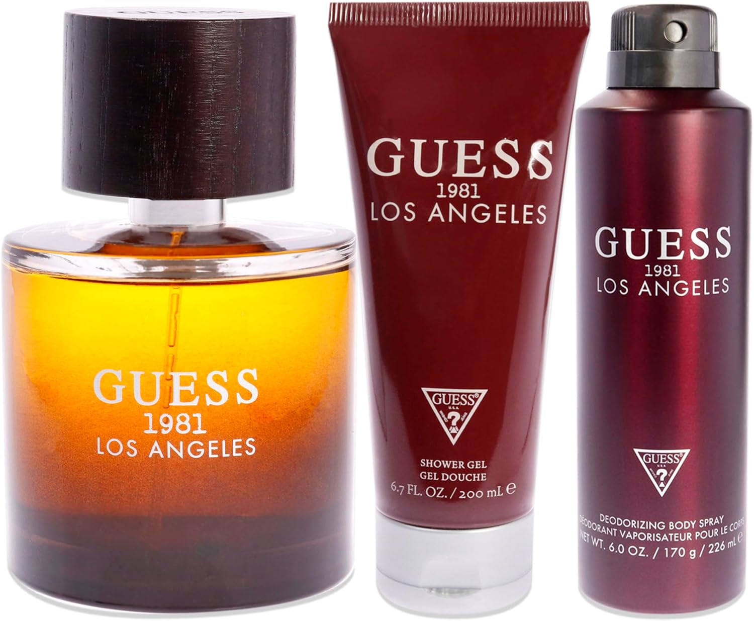 guess 1981 los angeles, eau de toilette for men100ml, + 200ml shower gel, +226ml body spray set (2020)