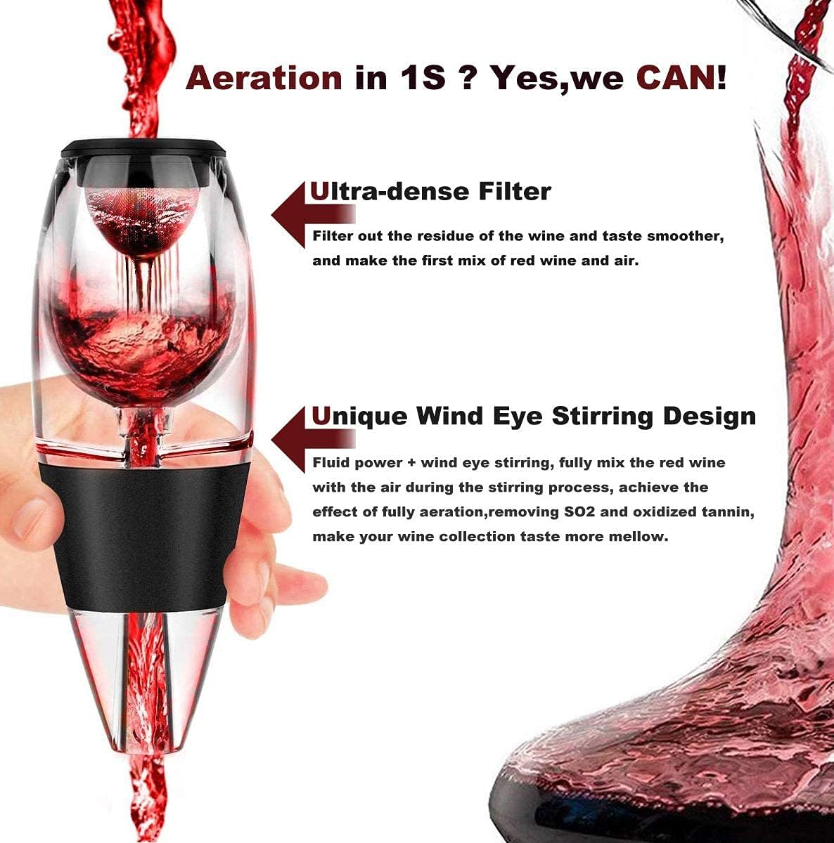 gretal red wine aerator pourer spout,wine filter magic decanter essential wine quick aerator wine hopper filter set air aerating strainer for red and white wine