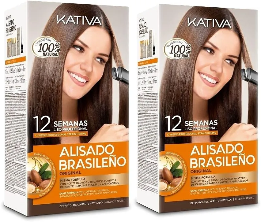 KATIVA Keratin And Argan Oil Brazilian Straightening Kit Pack, 2x150ml