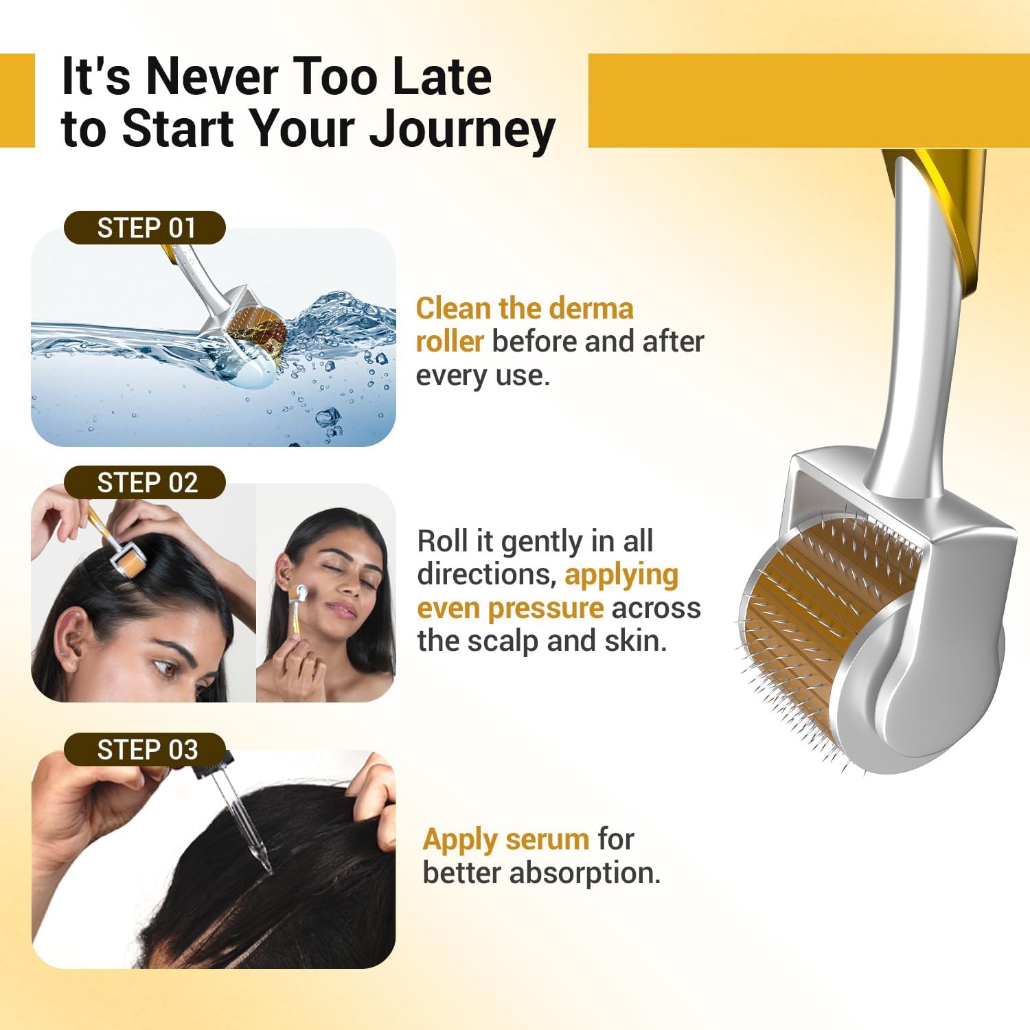 sotrue professional derma roller for hair growth 1 mm with 192 stainless steel needles | repairs damaged hair, activates hair follicles | for hair fall & hair thickening | reduces acne scars | safe &