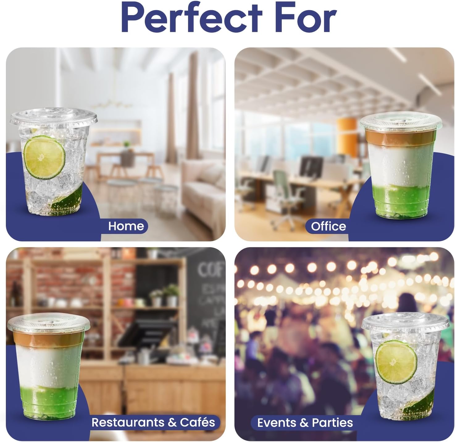 snh 25 pieces 12oz juice cup with lid clear strong disposable cups ideal for iced coffee, smoothies, bubble boba tea, milkshakes, frozen cocktails, water, sodas, juices, snacks, dessert & more.