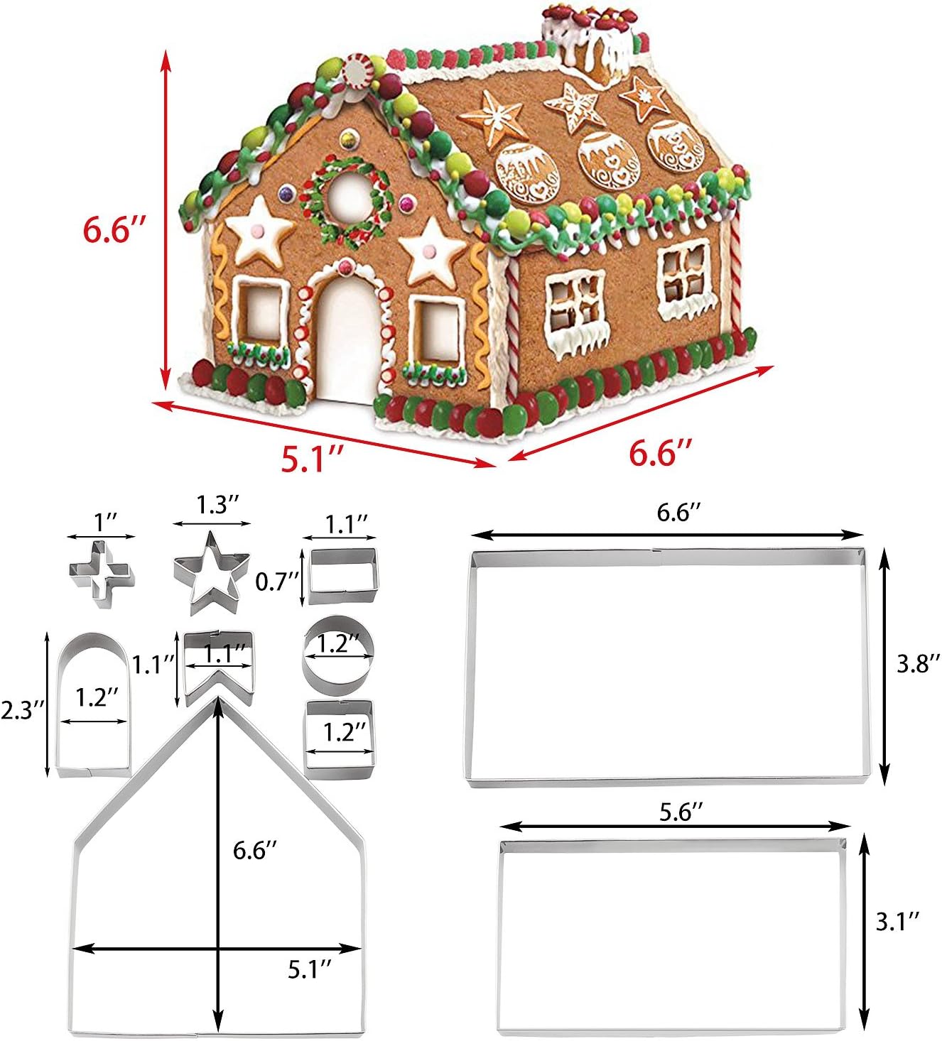 yxchome 10 piece 3d gingerbread house cookie cutters, gift box package christmas cookie cutter set