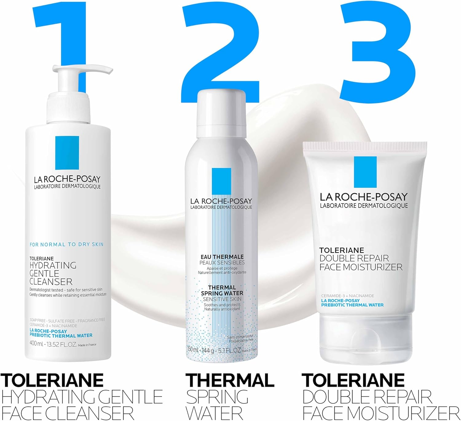 la roche posay toleriane double repair face moisturizer, daily moisturizer face cream with ceramide and niacinamide for all skin types, oil free, fragrance free