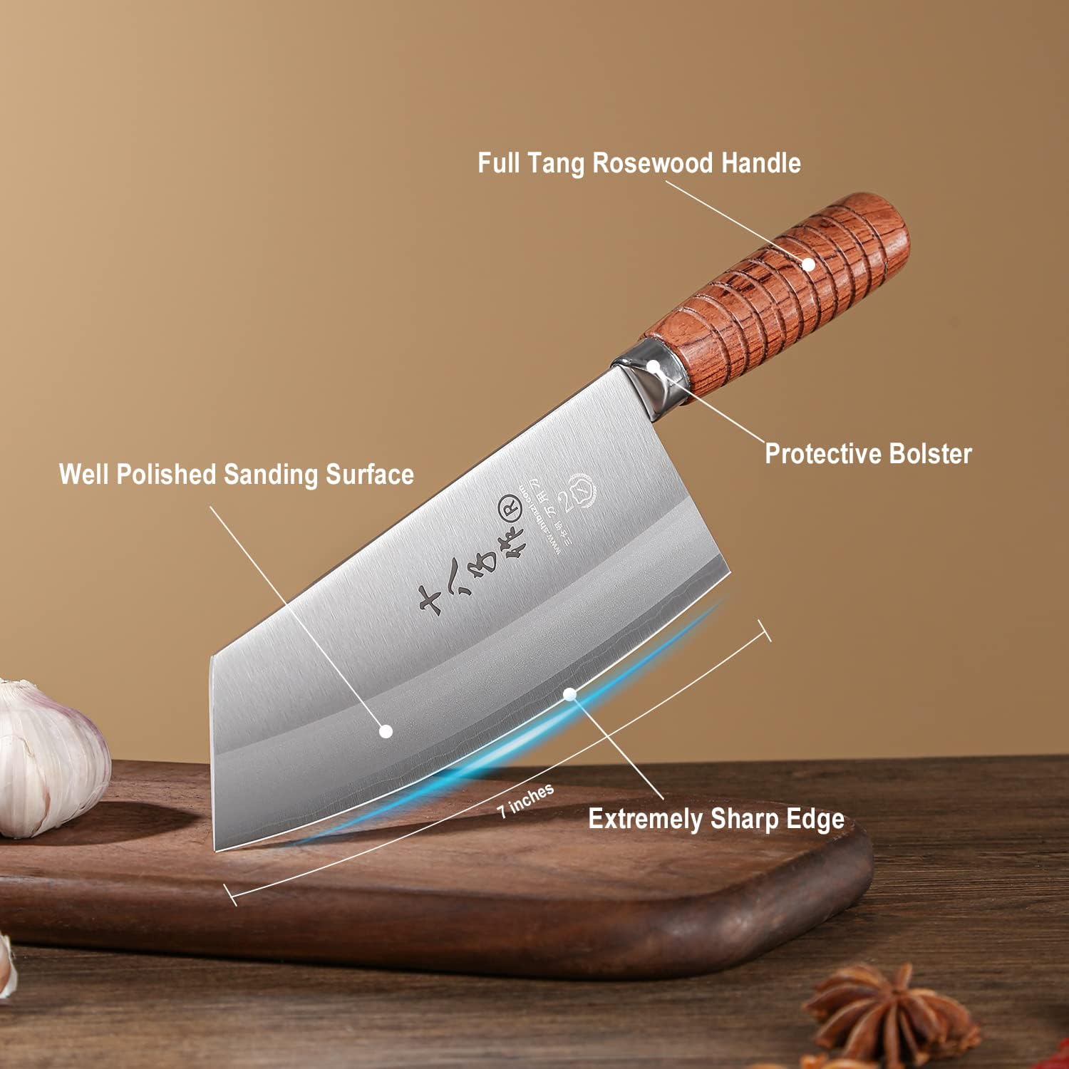 shi ba zi zuo chef knife chinese vegetable cleaver for kitchen superior class 7 inch stainless steel knife with ergonomic design comfortable wooden handle