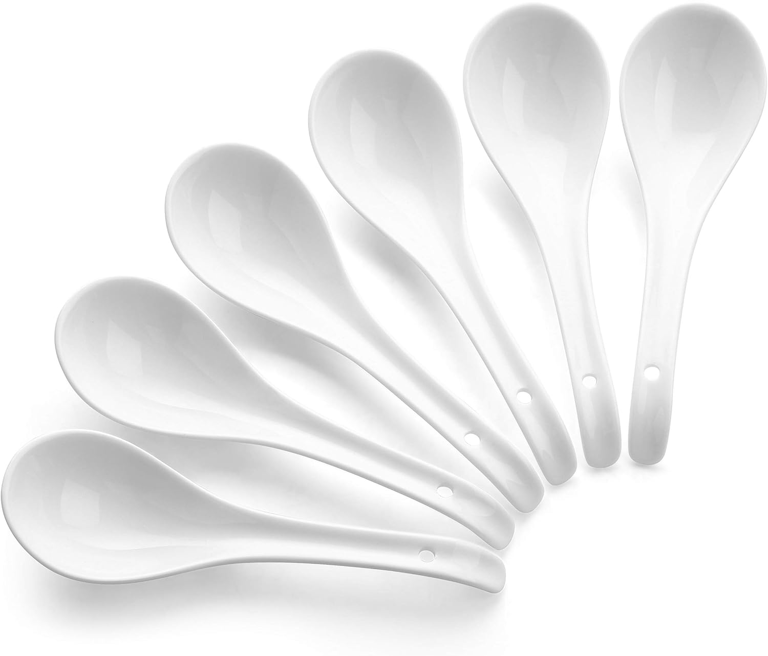 dowan bone china asian soup spoons set with hook, dessert spoons, 6.75 inches, set of 6