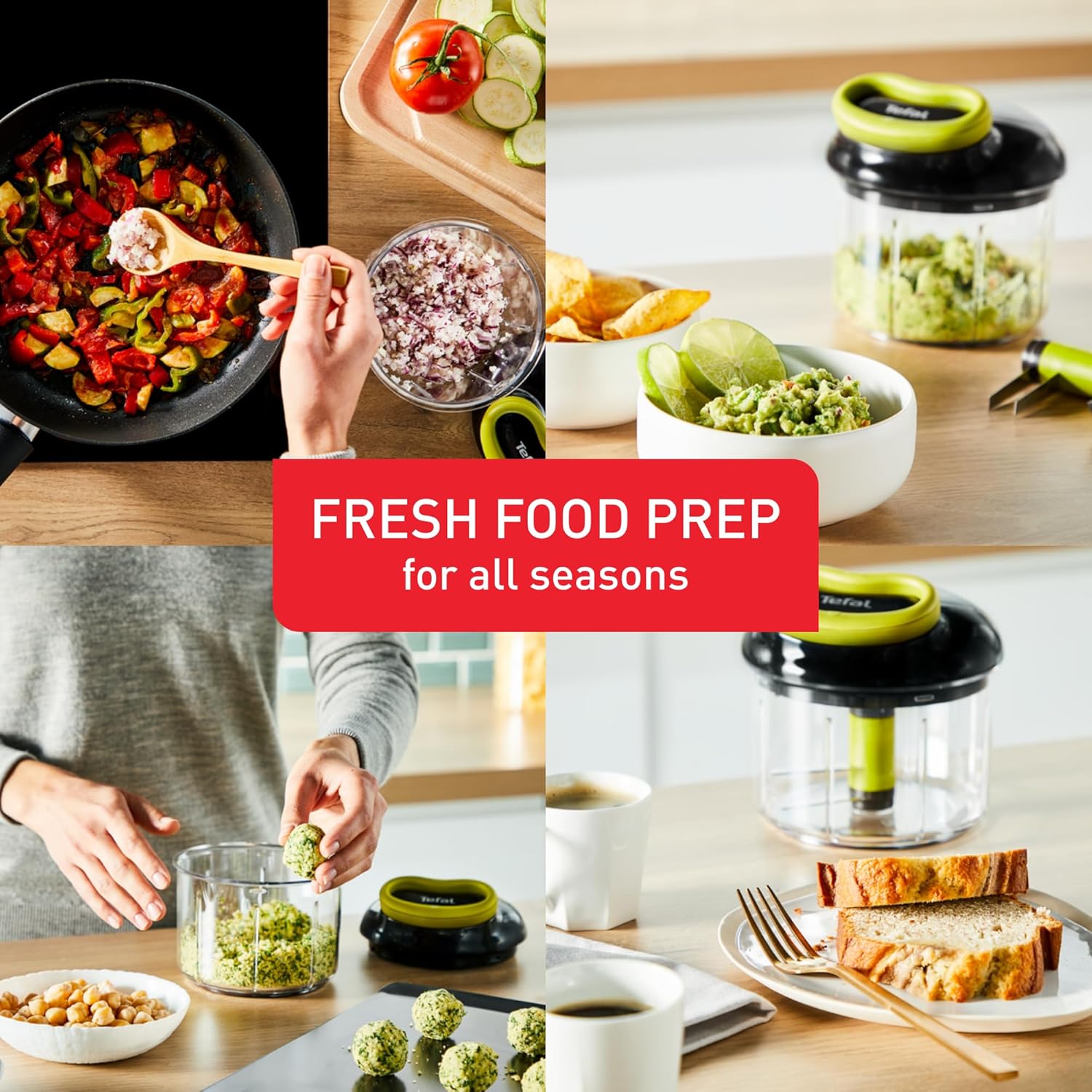 tefal 5 second chopper, 900 ml, manual food chopper and mixer, easy to use, stainless steel blades, safe to use, versatile results, vegetables, onions, hummus, guacamole, herbs and nuts, k1320404