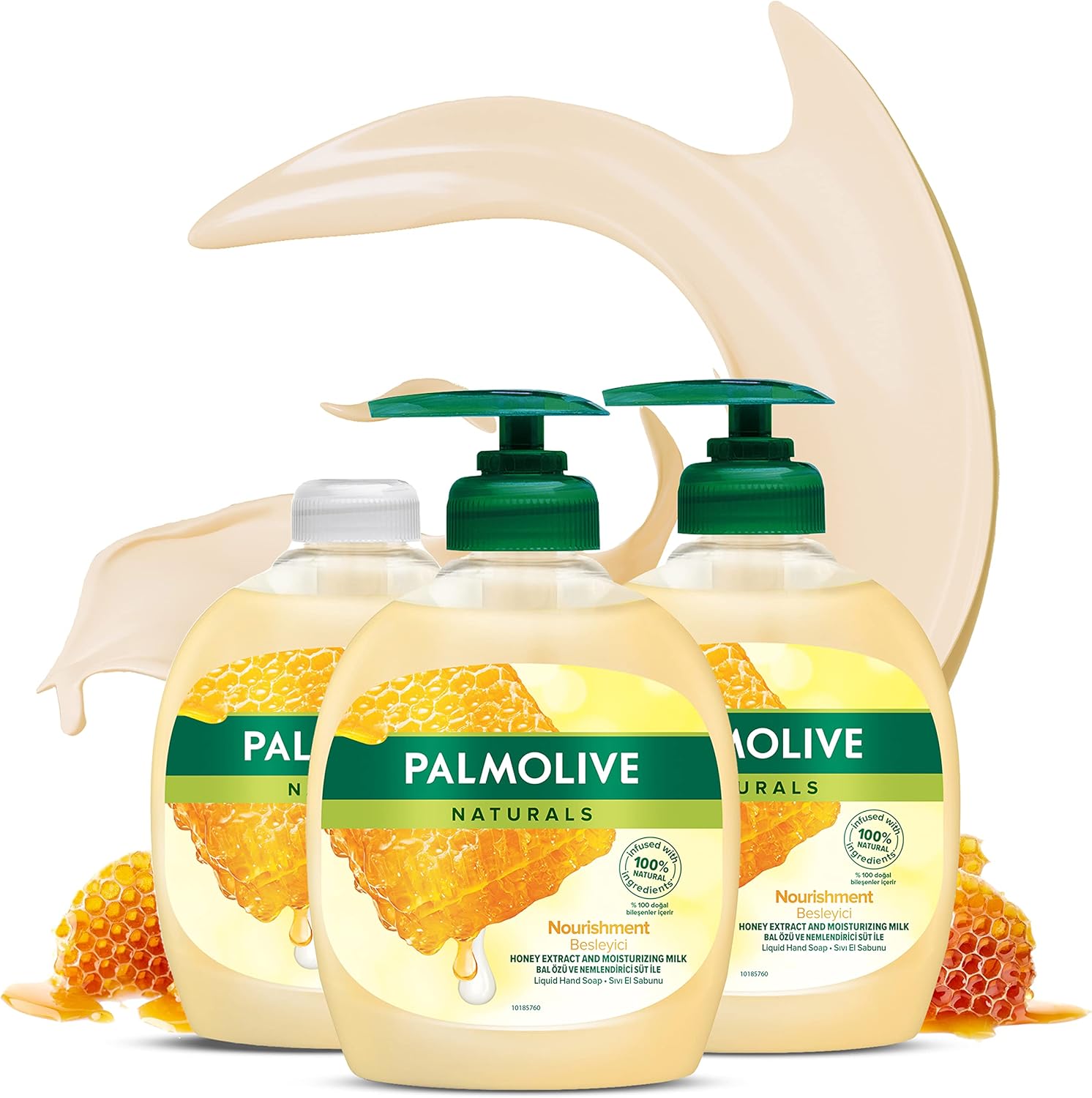 palmolive liquid hand soap pump, milk & honey, 3 x 300 ml