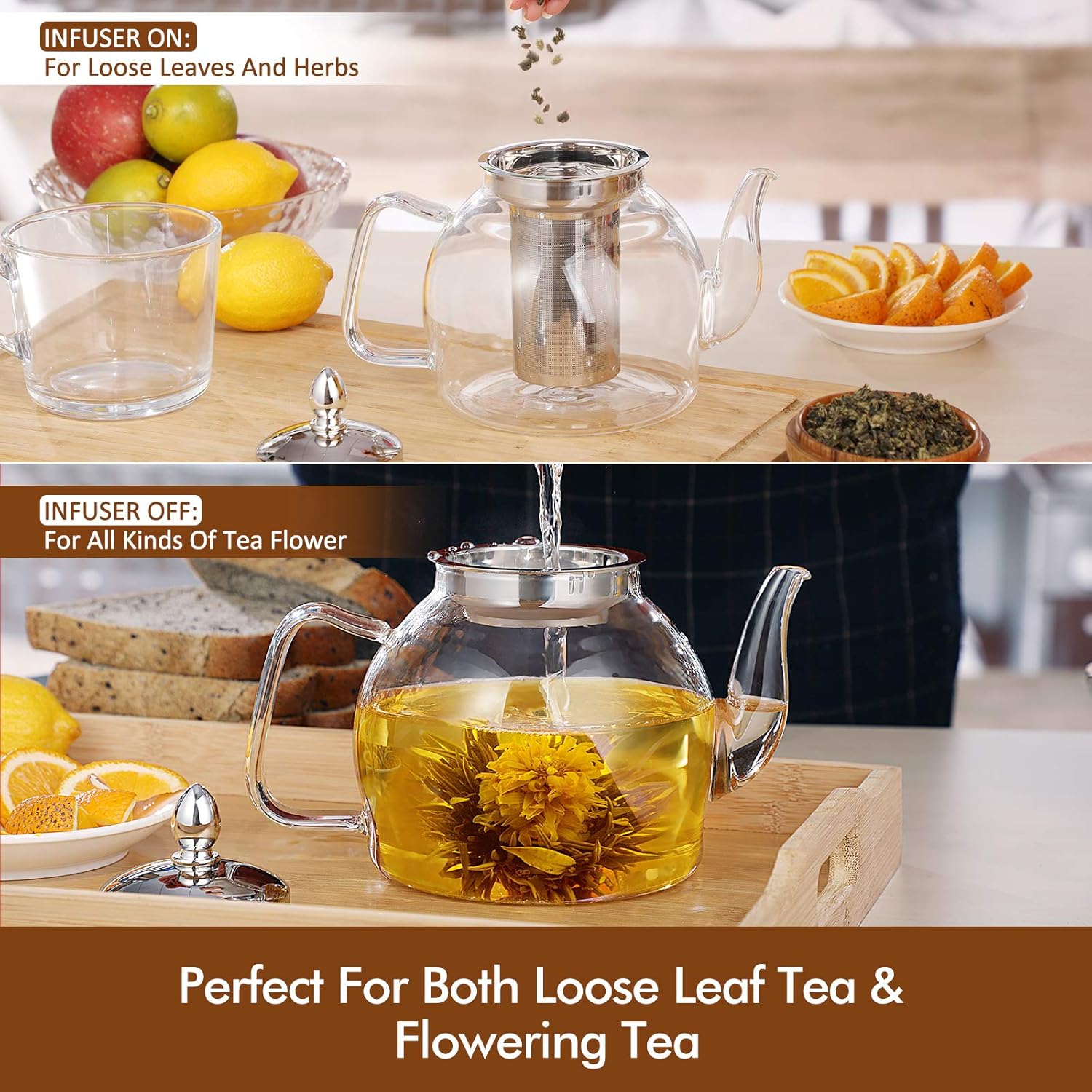 hiware glass teapot with removable infuser 1000ml stovetop tea maker and tea maker