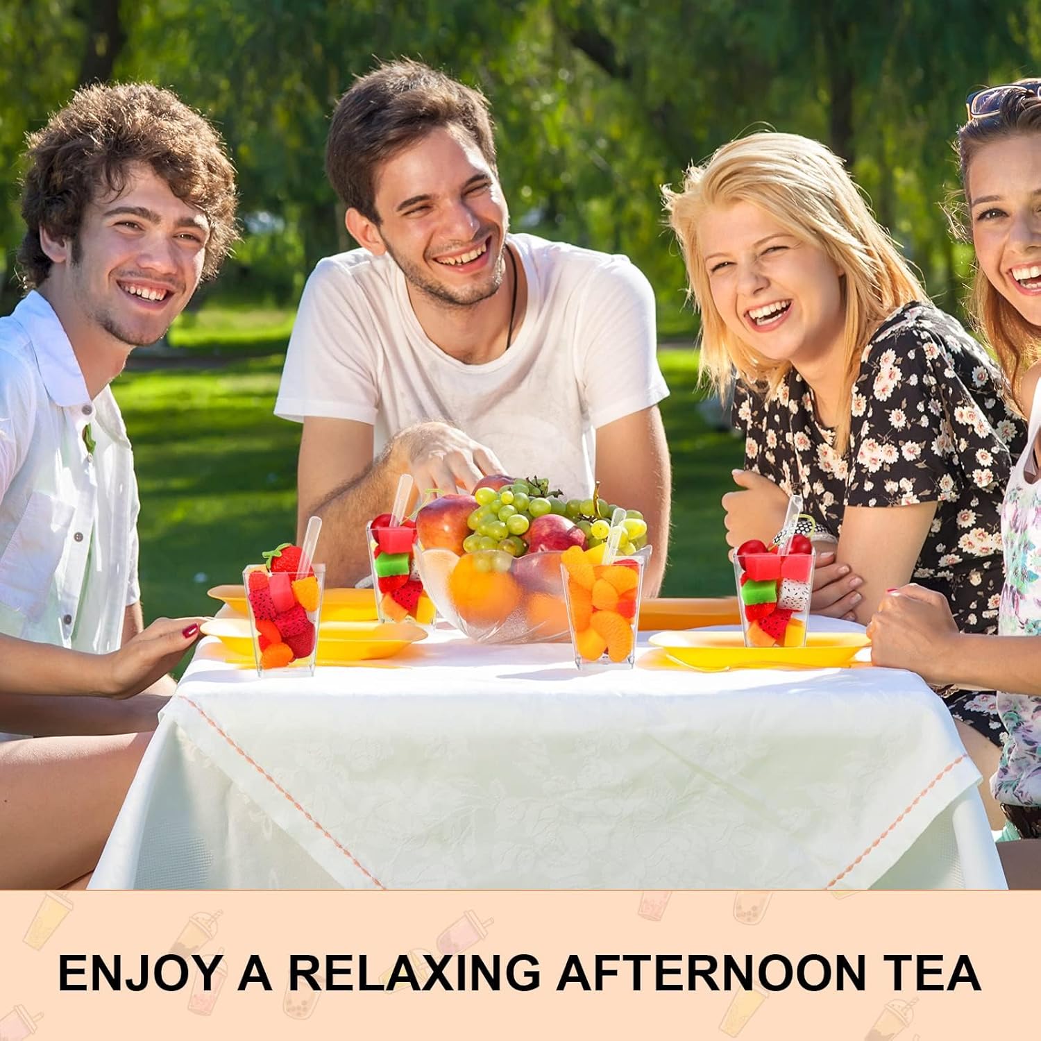 kowvowz 30pack 5oz square plastic dessert cups with plastic spoons, clear plastic parfait appetizer cup, reusable small clear plastic tumbler cups great for desserts, puddings, mousse (style a)