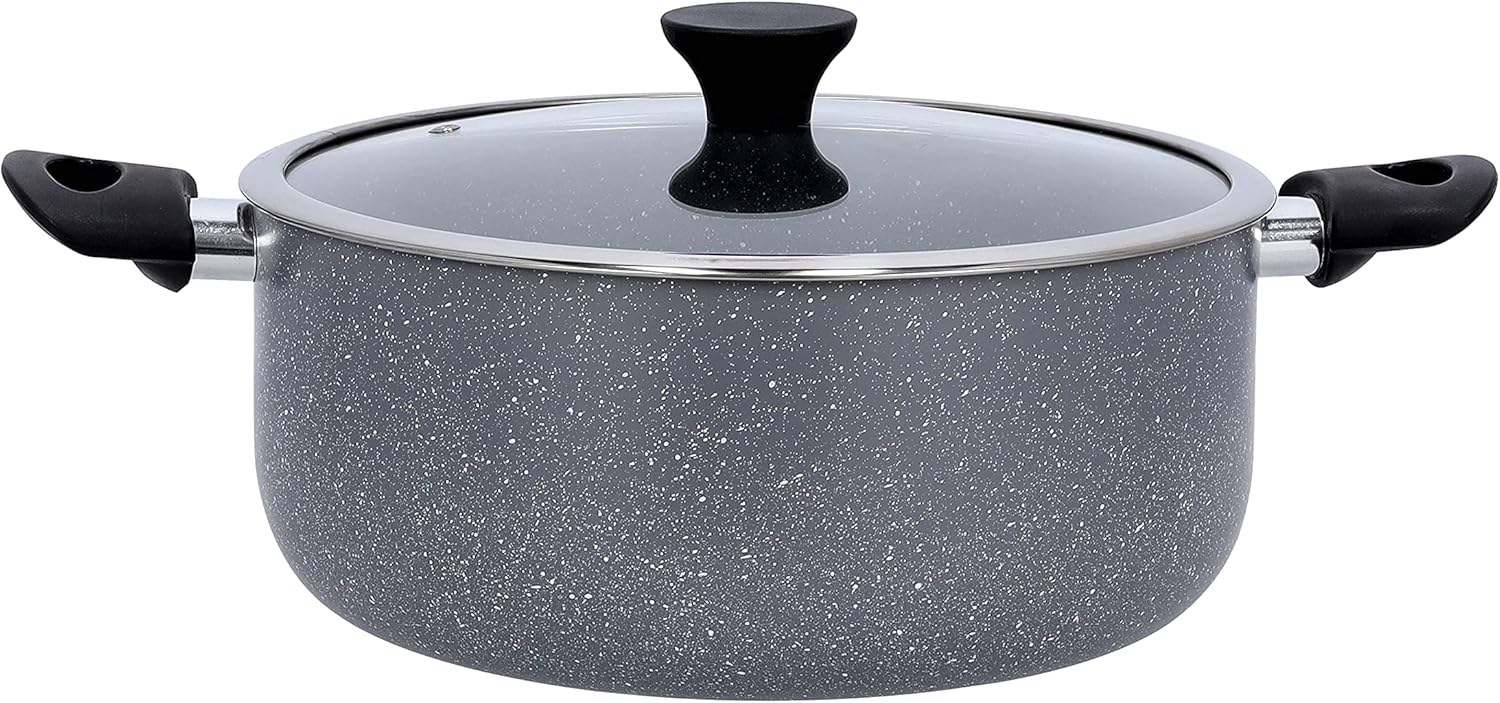 delcasa granite coated aluminium non stick casserole, dc1902,28cm induction safe, eco friendly 3 layer granite coating tempered glass lid, bakelite handle & knob cookware casserole pan