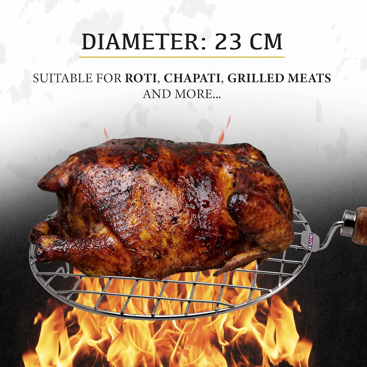 ksjone stainless steel multi functional wire steaming cooling and baking barbecue rack round wire roaster rack/papad jali/roti grill round shape with wooden handle