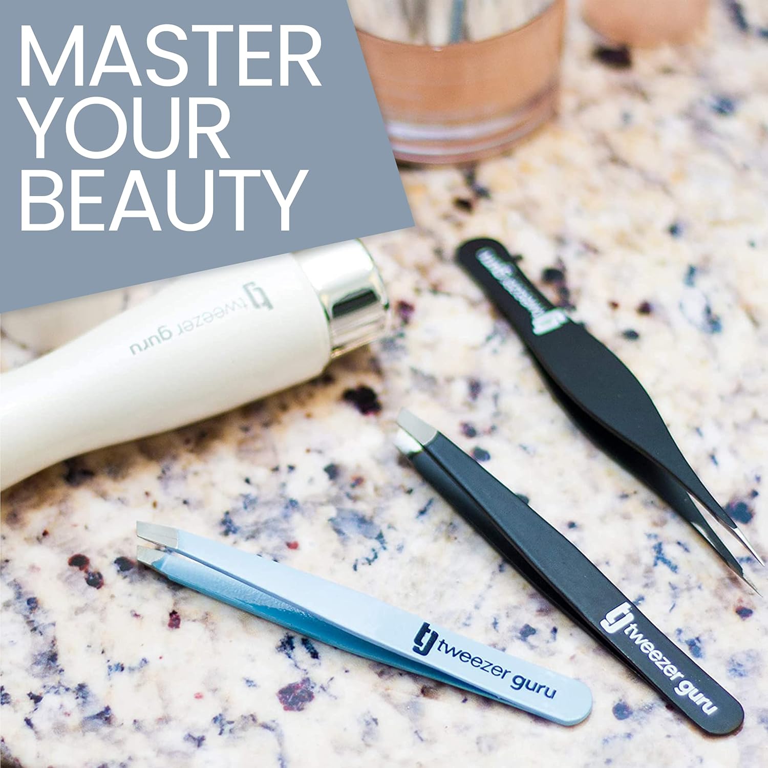 tweezer guru tweezers for women slant pointed precision tweezers for eyebrows & ingrown hair removal blackhead and splinter tweezer with sharp needle nose point for plucking (black)