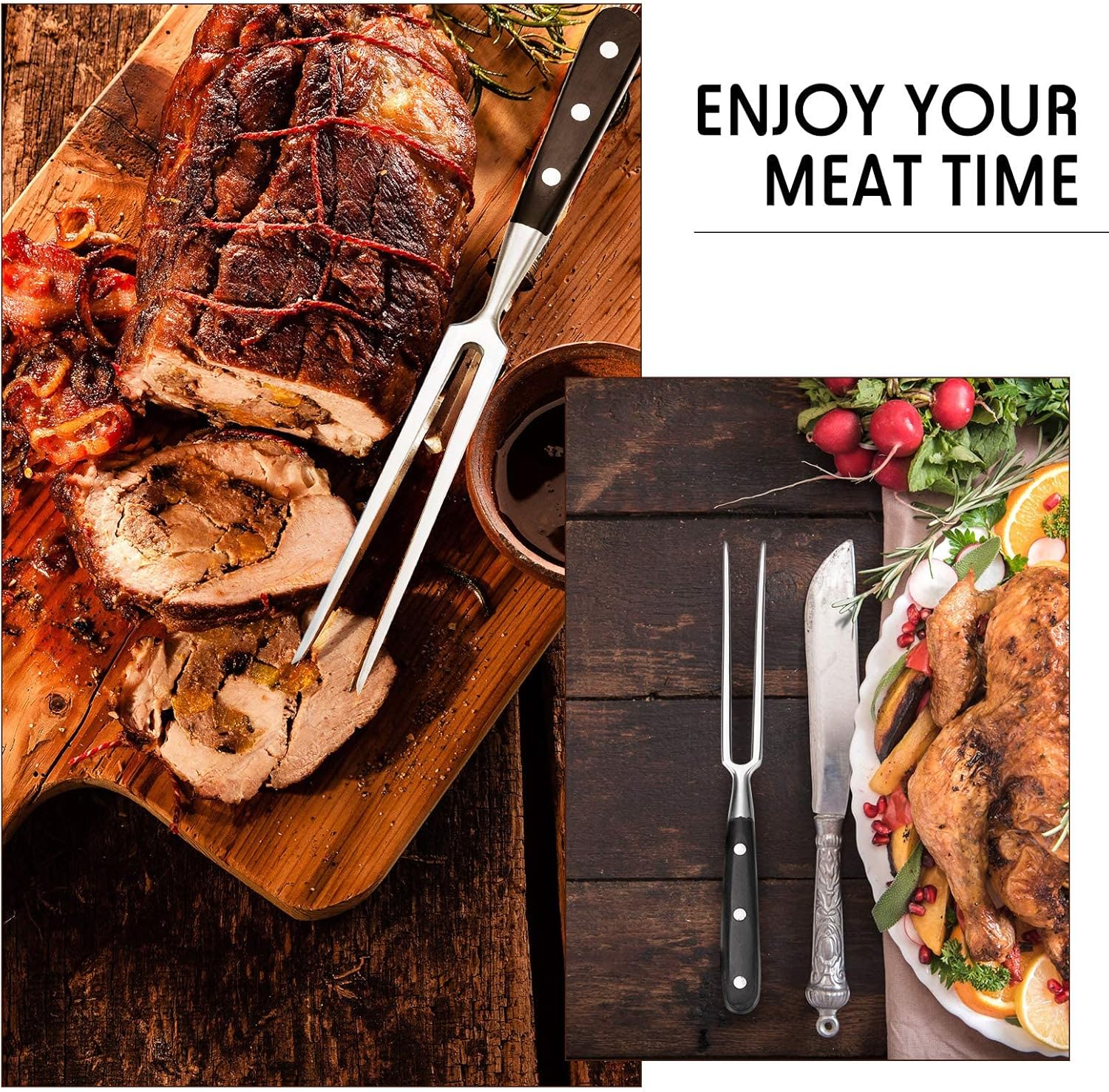 terrifi carving fork, chef pro stainless steel carving fork 12 inch meat fork carving & serving fork heavy duty cooking barbecue steak fork for kitchen roast grilling dinner parties