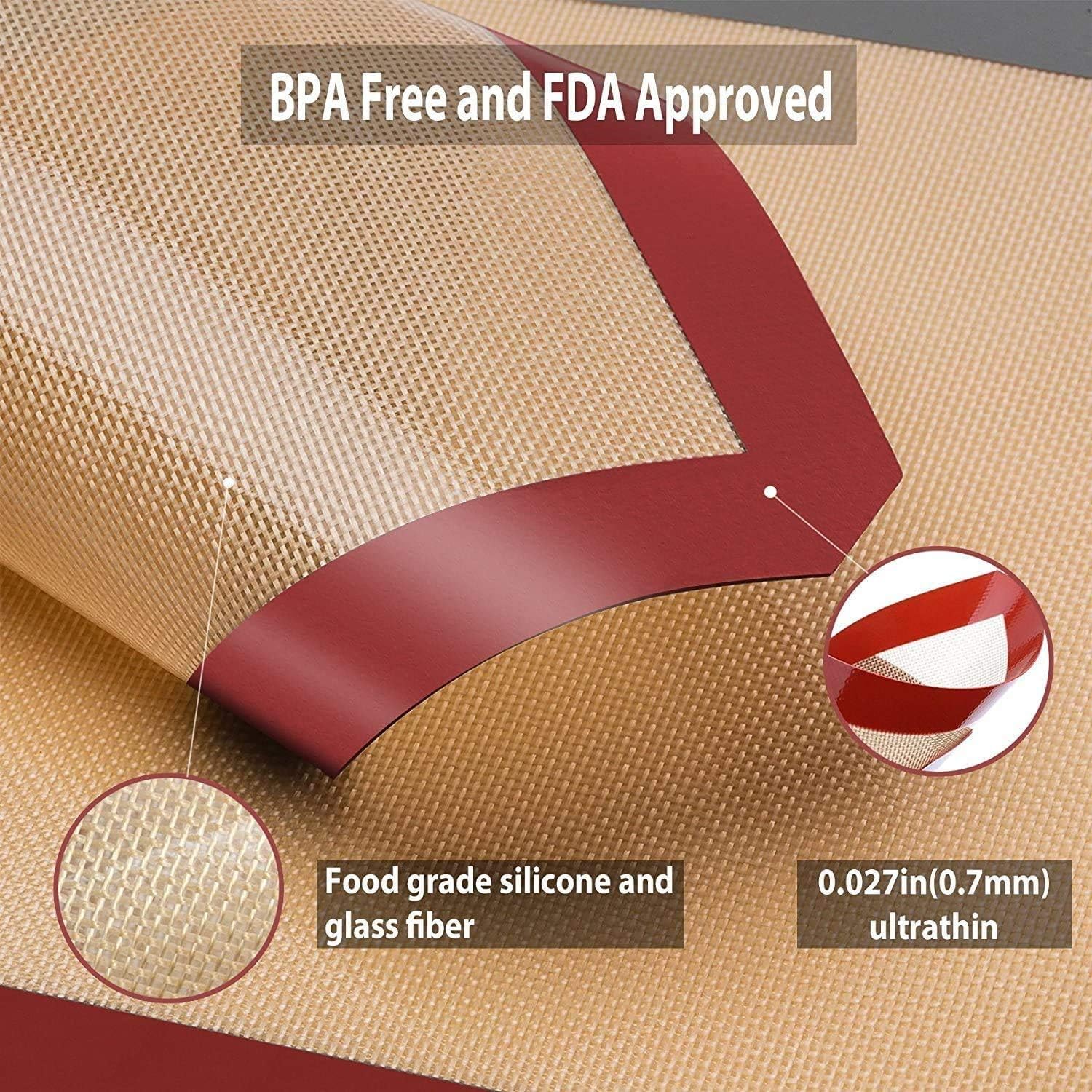 showay 2 pack silicone baking mat, non stick heat resistant premium silicone baking mat for cookies, pizzas, pretzels and more (16.5 inch x 11.6 inch)