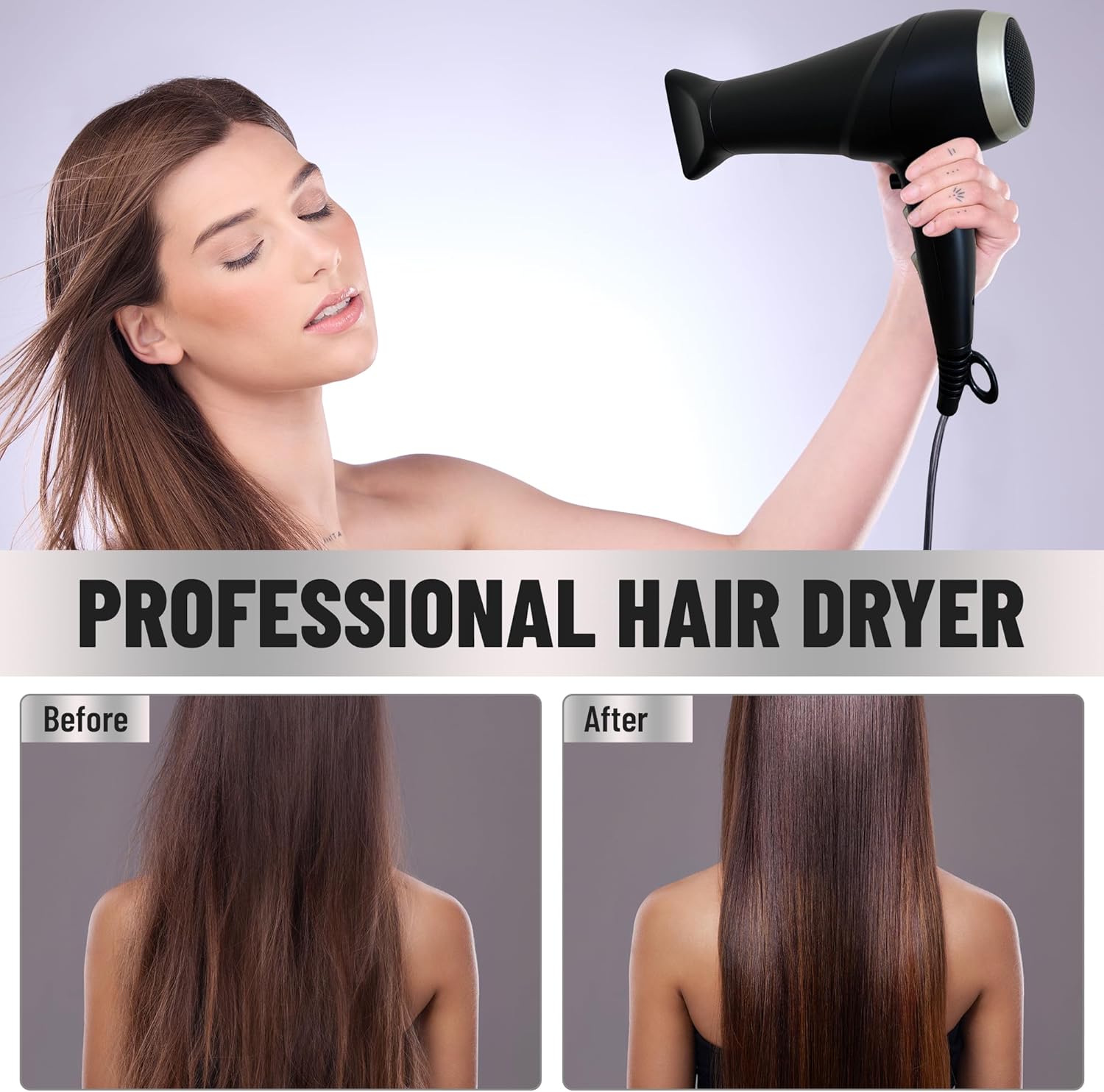 klovvy hair dryer with diffuser, 2200w powerful hair dryer with diffuser and concentrator heads, 2 speed settings, 3 heat settings, frizz control with ionic function