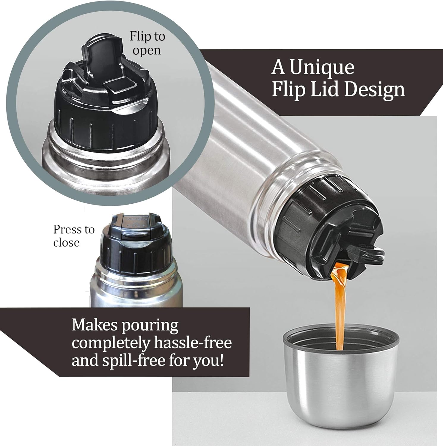 milton thermosteel flip lid 500, double walled vacuum insulated thermos 500 ml | 16 oz | 24 hours hot and cold water bottle with cover, stainless steel, bpa free,leak proof | silver