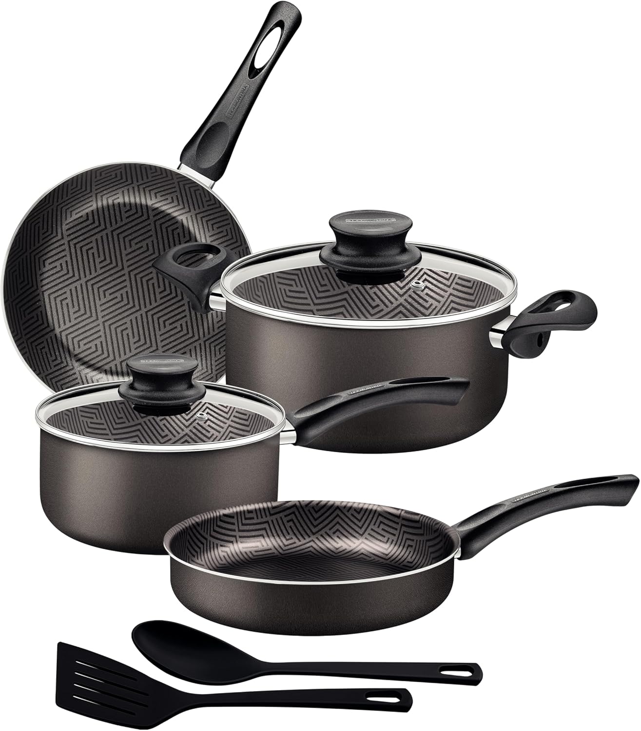 tramontina paris 8 pieces lead colored aluminum cookware set with interior and exterior starflon max pfoa free nonstick coating
