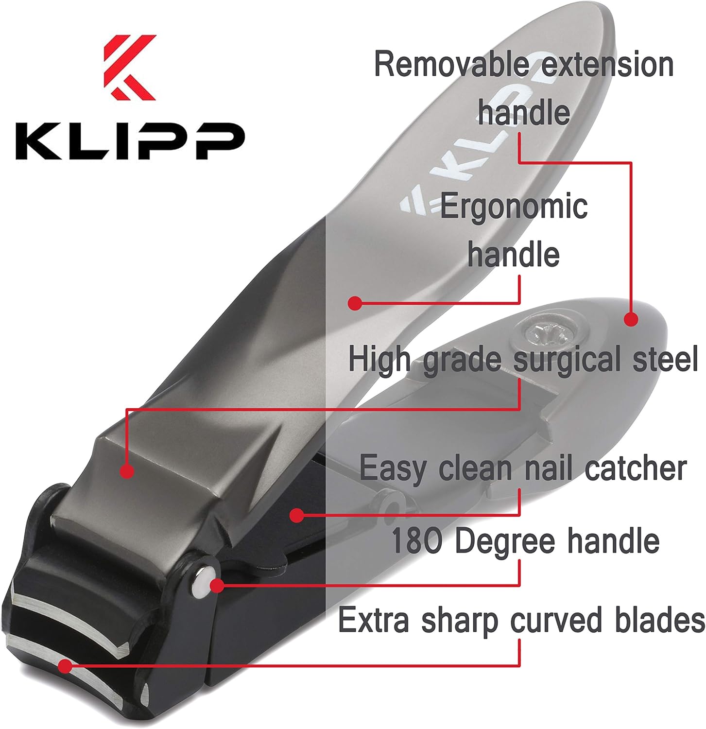 klipp nail clippers for men with catcher klipp razor sharp heavy duty self collecting nail cutters with ergonomic lever keep fingernails and toenails impeccably manicured includes ziplock pouch