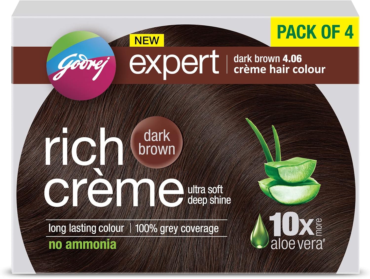 godrej expert rich crème hair colour shade 4.06 dark brown, pack of 4