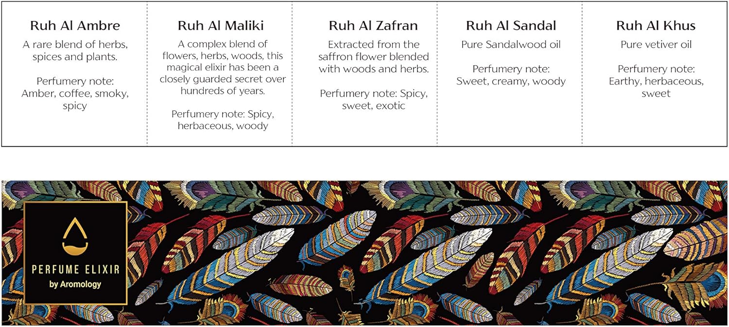 aromology perfume elixir ruh collection gift set of five 3 ml roll on bottles