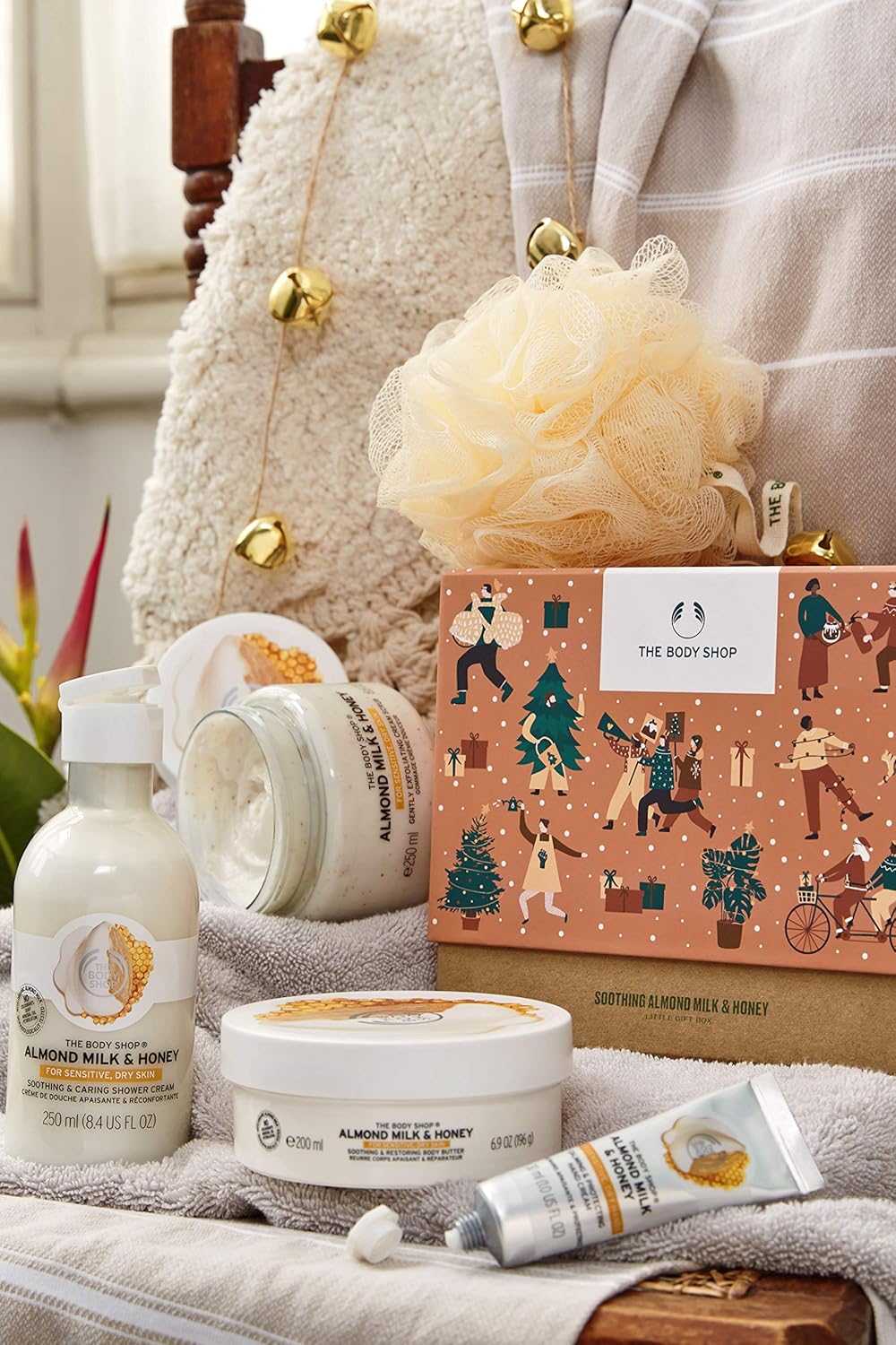 the body shop almond milk and honey 5 pack medium gift set, includes our signature enriched with community trade shea butter, 24.68 fl oz