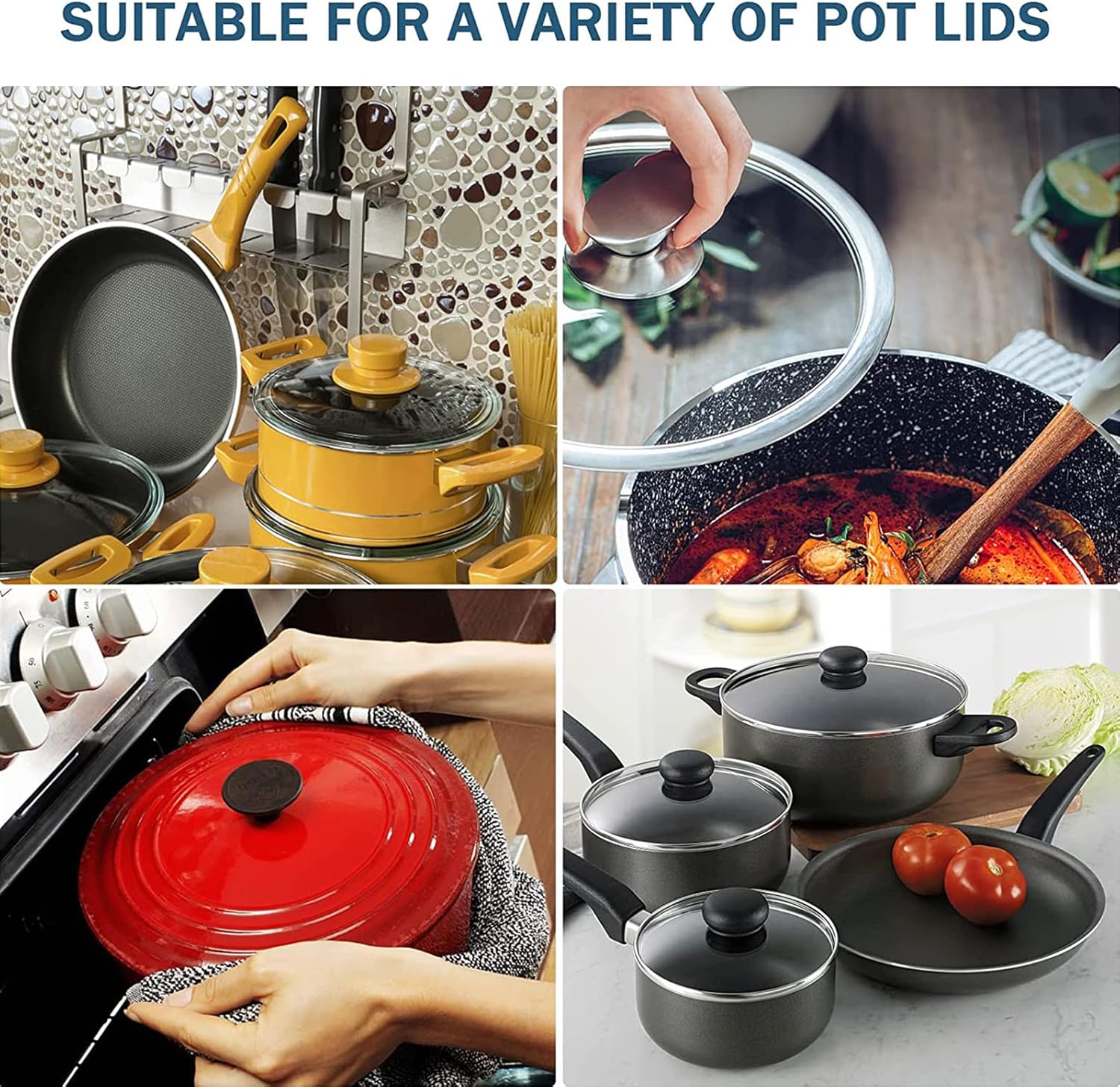 4pcs universal pot lid top replacement knob, silicone glass saucepan casserole kettle cover knobs, kitchen cookware universal replacement pan lid holding handle