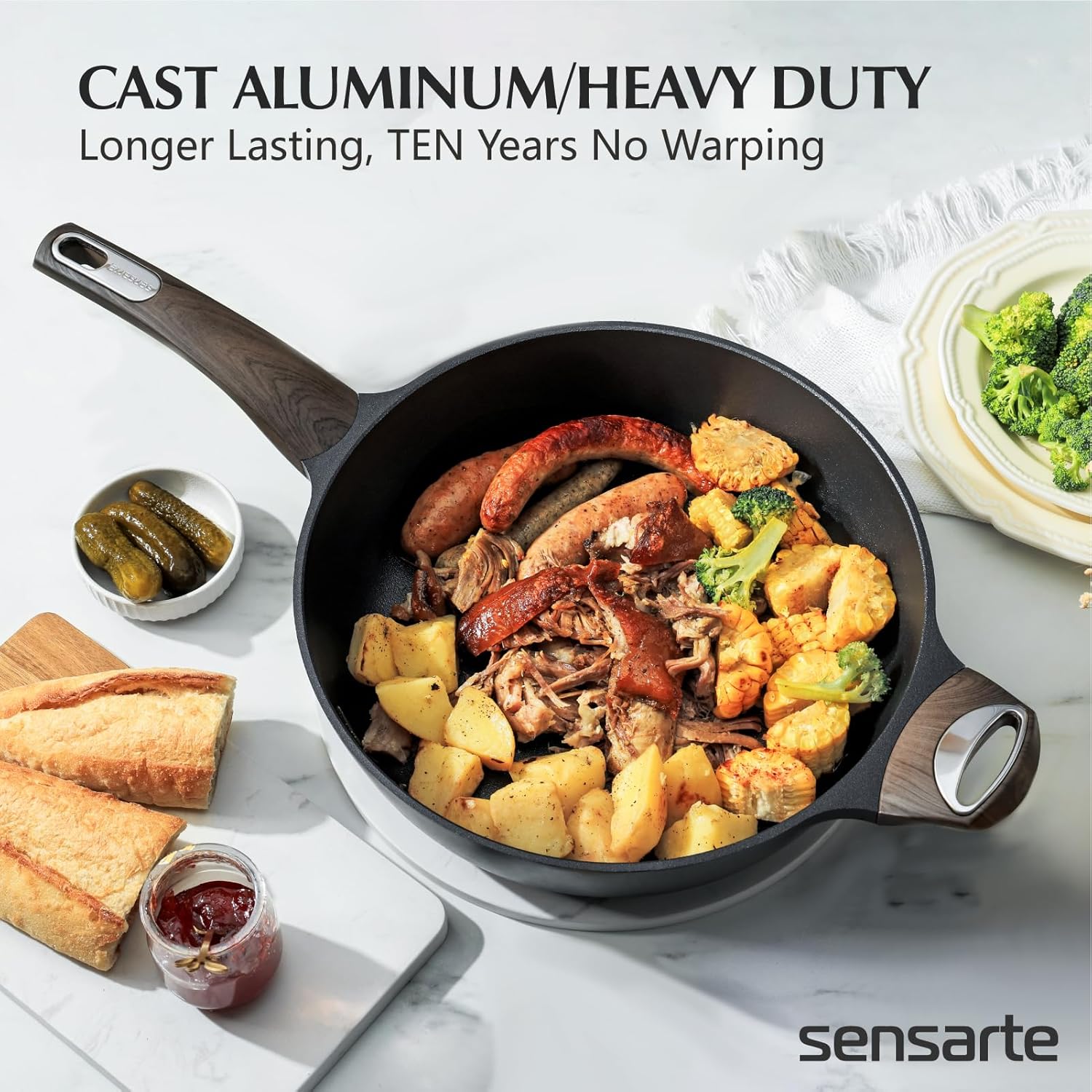 sensarte pots and pans set nonstick, 14 pcs induction kitchen cookware sets, non toxic non stick cooking set with frying pans set & saucepan, pfoa pfos apeo free, black