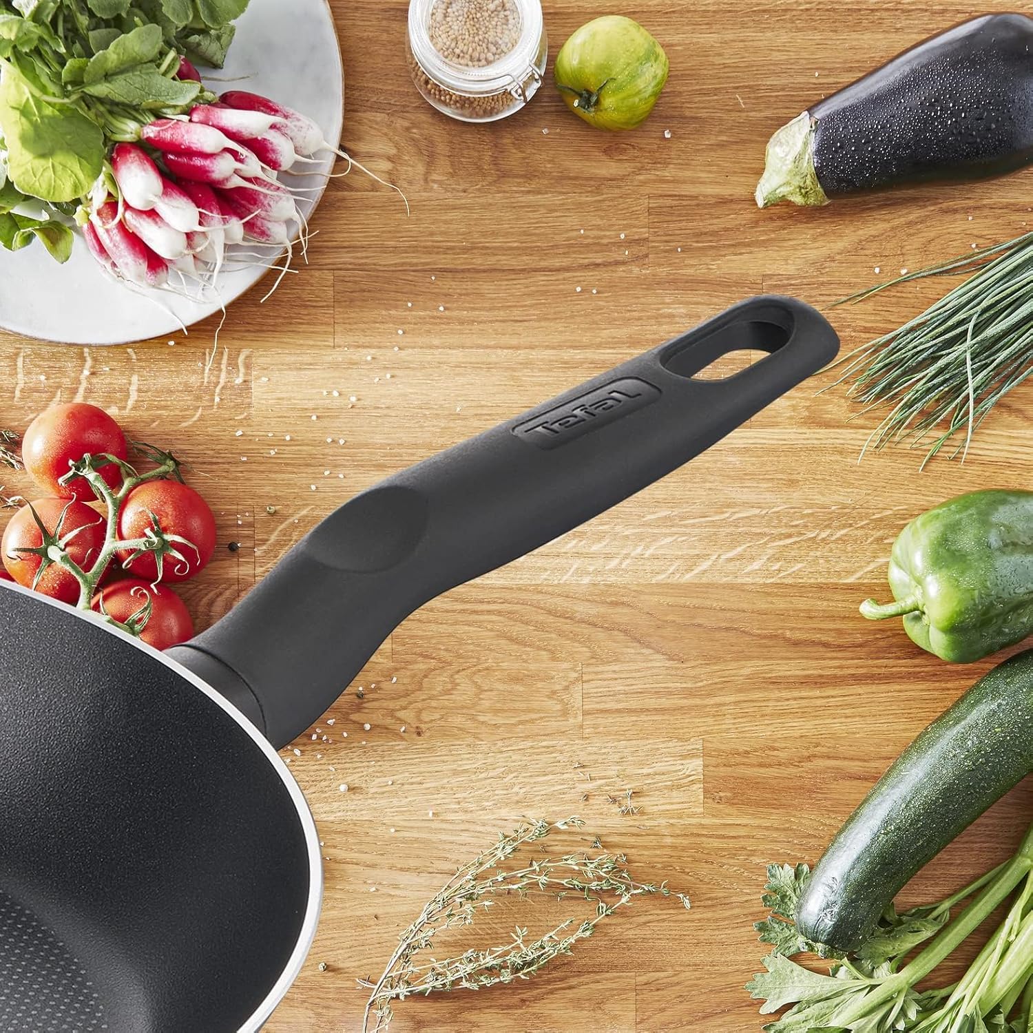 tefal cookware set | dark stone 7 pc cooking set | non stick | stewpots 22/24 cm+lids | saucepan 16 cm | frypan 24 cm | aluminium | 2 years warranty | b491s785