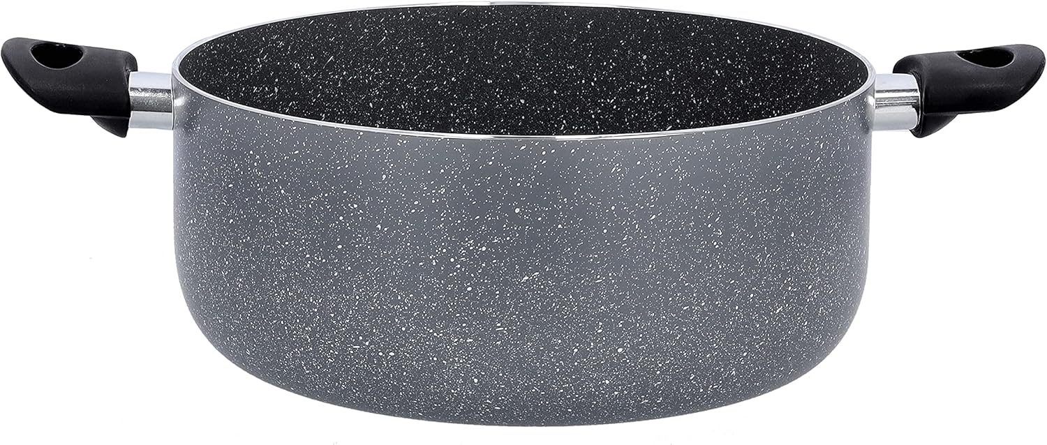 delcasa granite coated aluminium non stick casserole, dc1902,28cm induction safe, eco friendly 3 layer granite coating tempered glass lid, bakelite handle & knob cookware casserole pan
