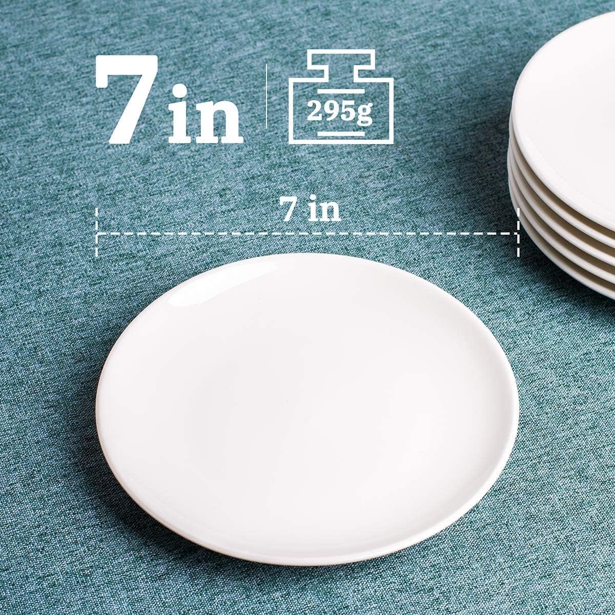 delling porcelain appetizer plates set 7 inches white dessert/salad plate small kitchen dinnerware dishes set for snacks, appetizer, ice cream serving plates set, set of 6
