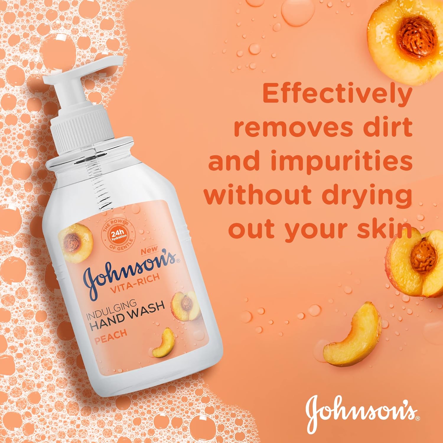 johnson's vita rich, indulging hand wash, peach, 300ml