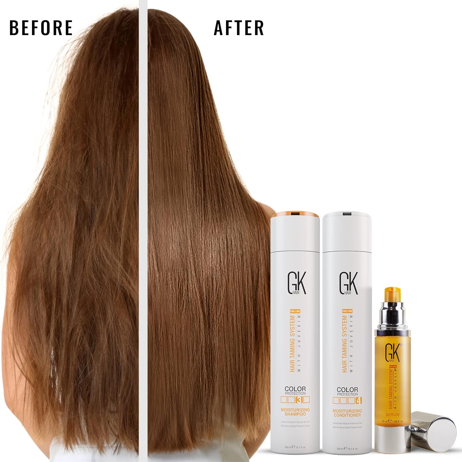 gk hair global keratin moisturizing shampoo and conditioner sets color protection 300ml with anti frizz hair serum 50ml intense moisture pack trio for dry damaged and color treated hair