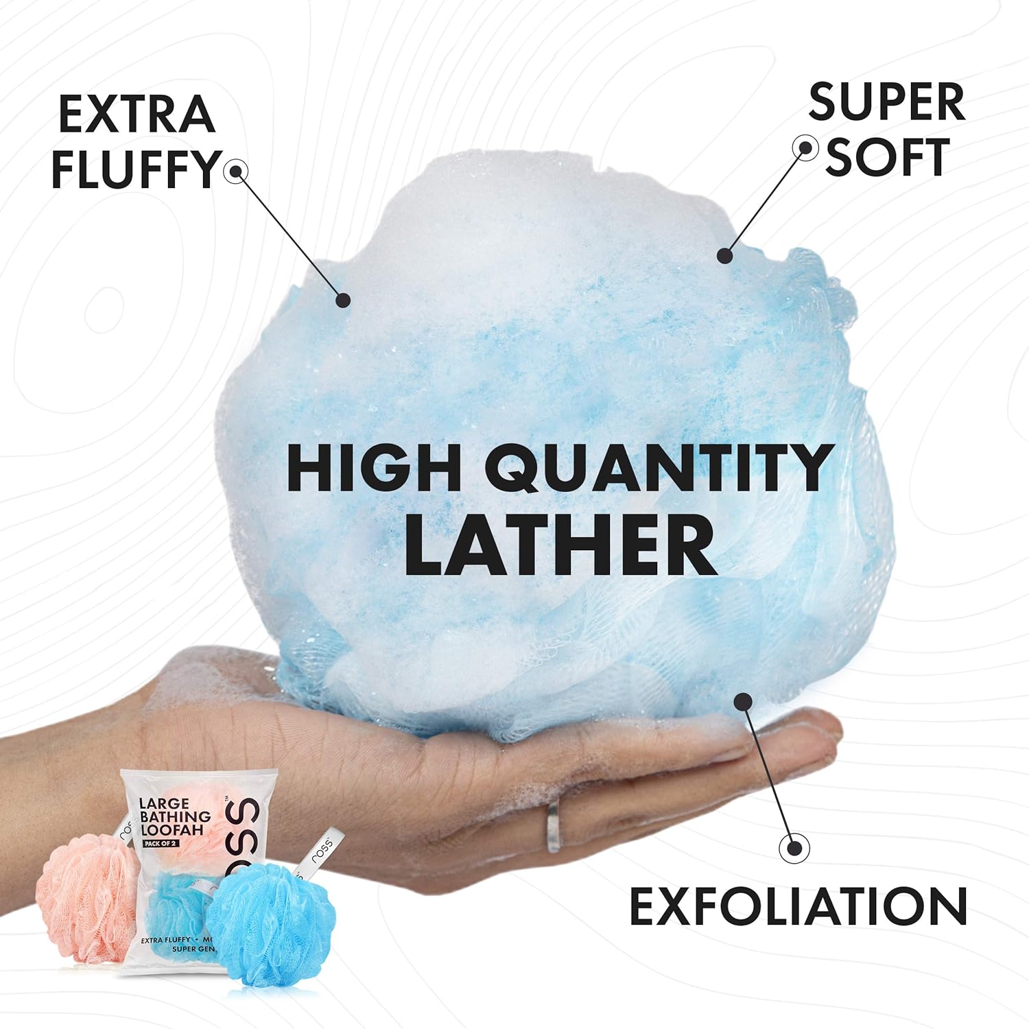 ross large bath loofah sponge scrubber exfoliator for high lather cleansing (peach and blue)